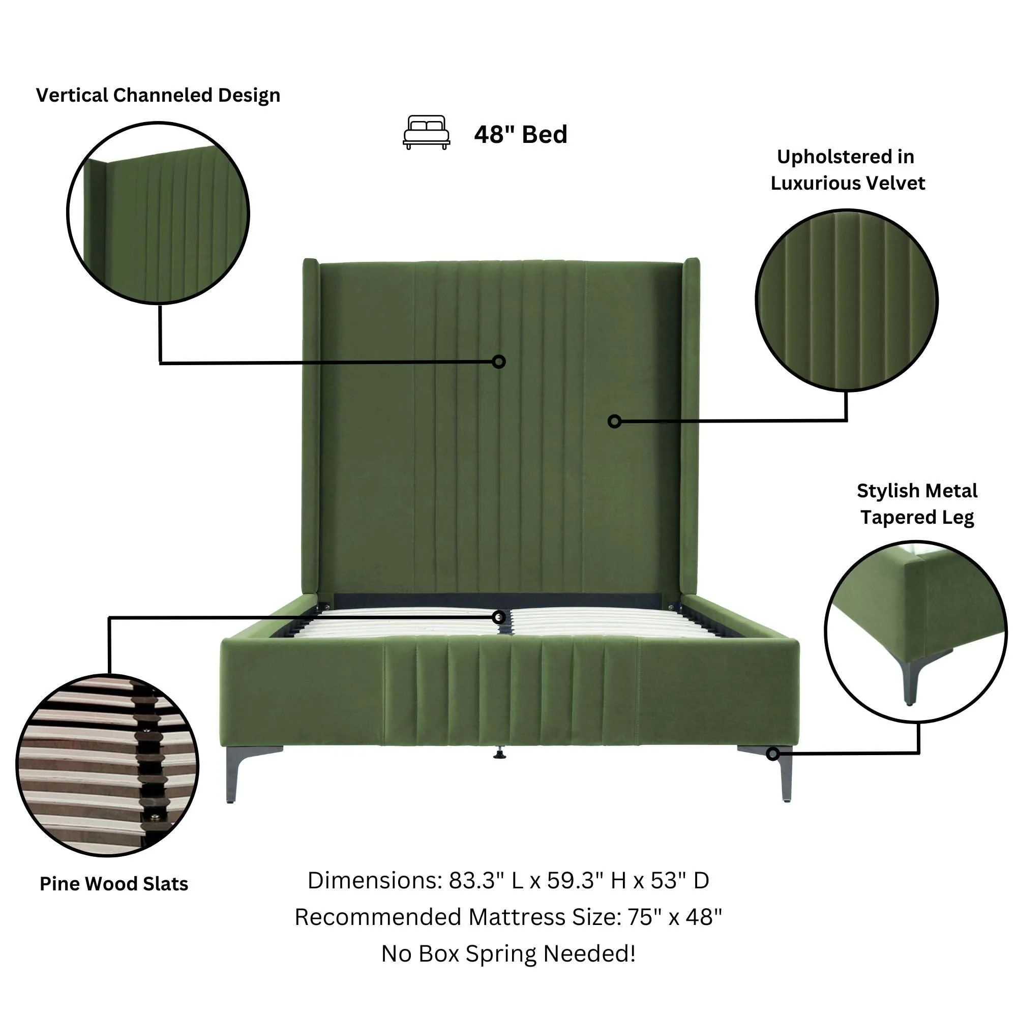Promenade 48" Bed in Moss Green - Image 4