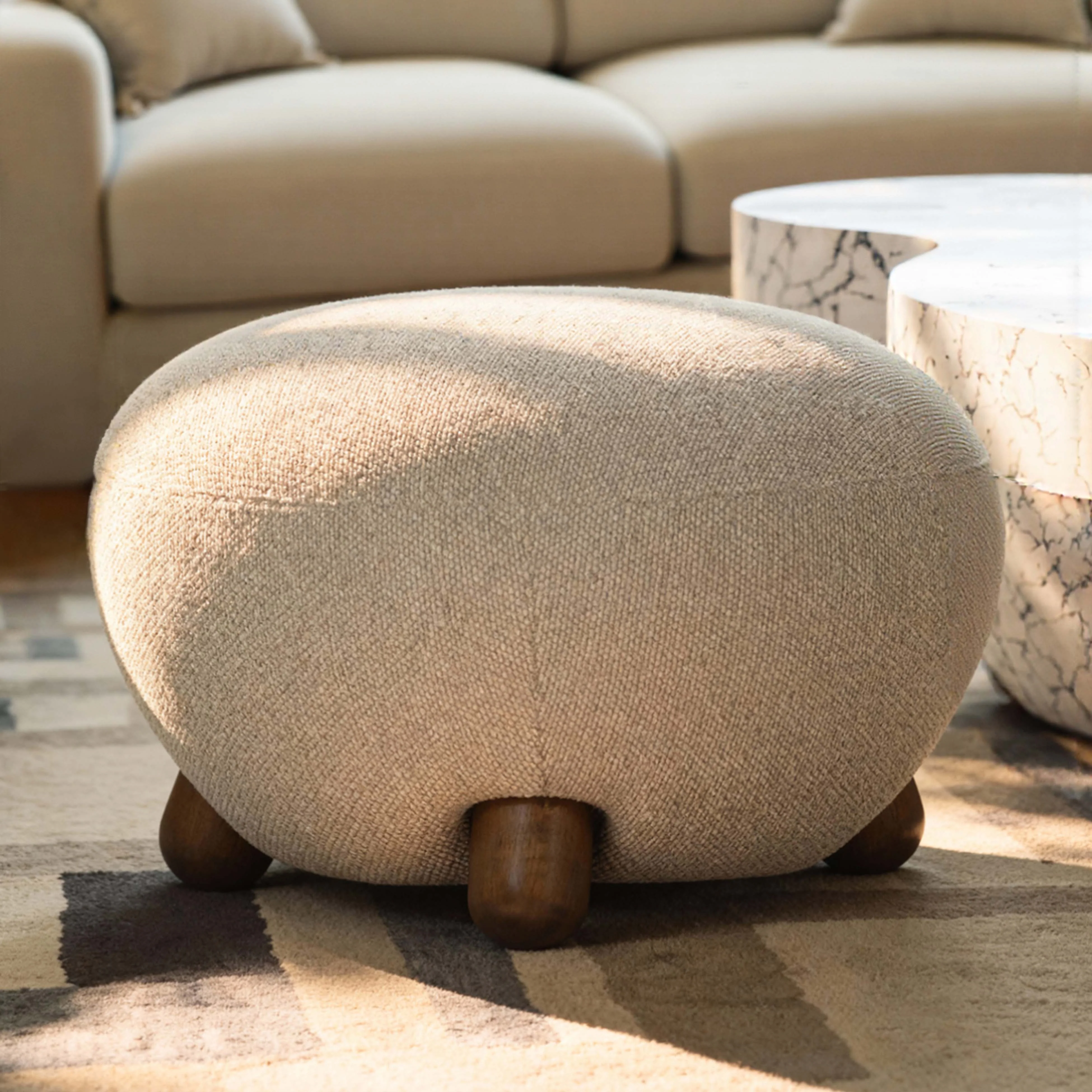 Pucker Warm Grey Boucle Ottoman - Image 2