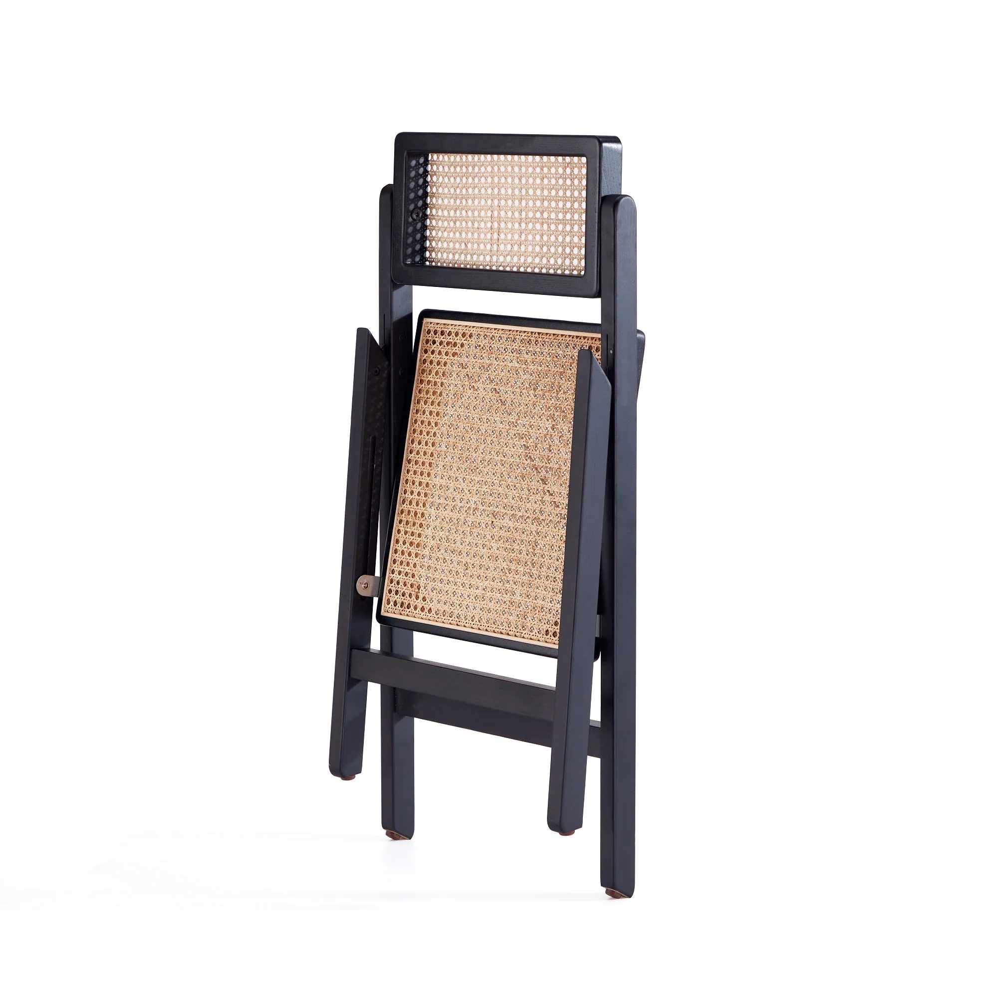 Pullman Folding Dining Chair in Black and Natural Cane (set of 2) - Image 4