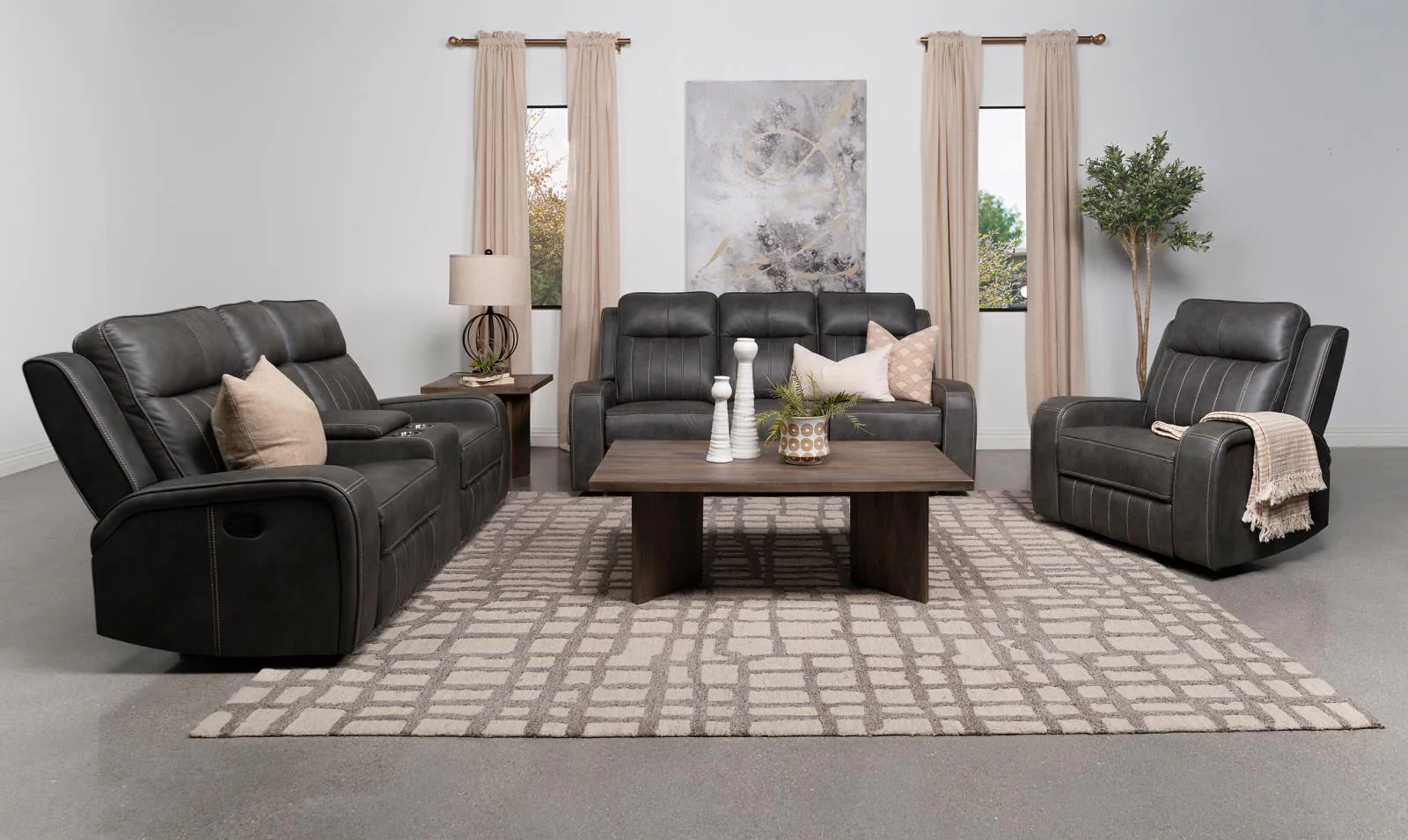 Raelynn Gray Upholstered Motion Reclining Living Room Set