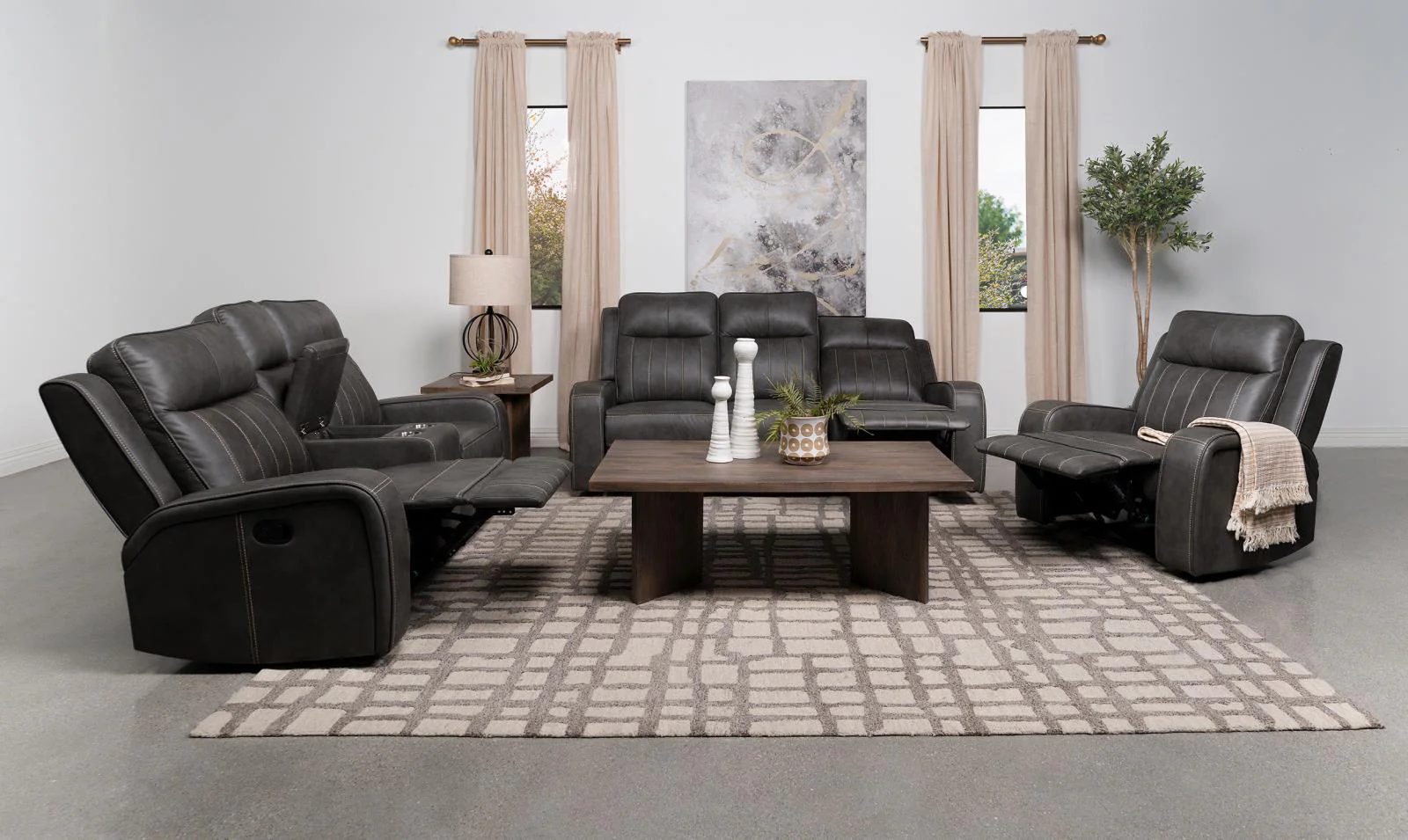 Raelynn Gray Upholstered Motion Reclining Living Room Set - Image 2