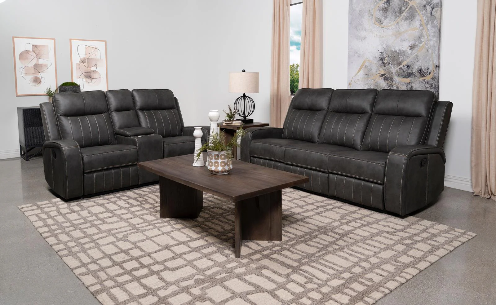 Raelynn Gray Upholstered Motion Reclining Living Room Set - Image 4