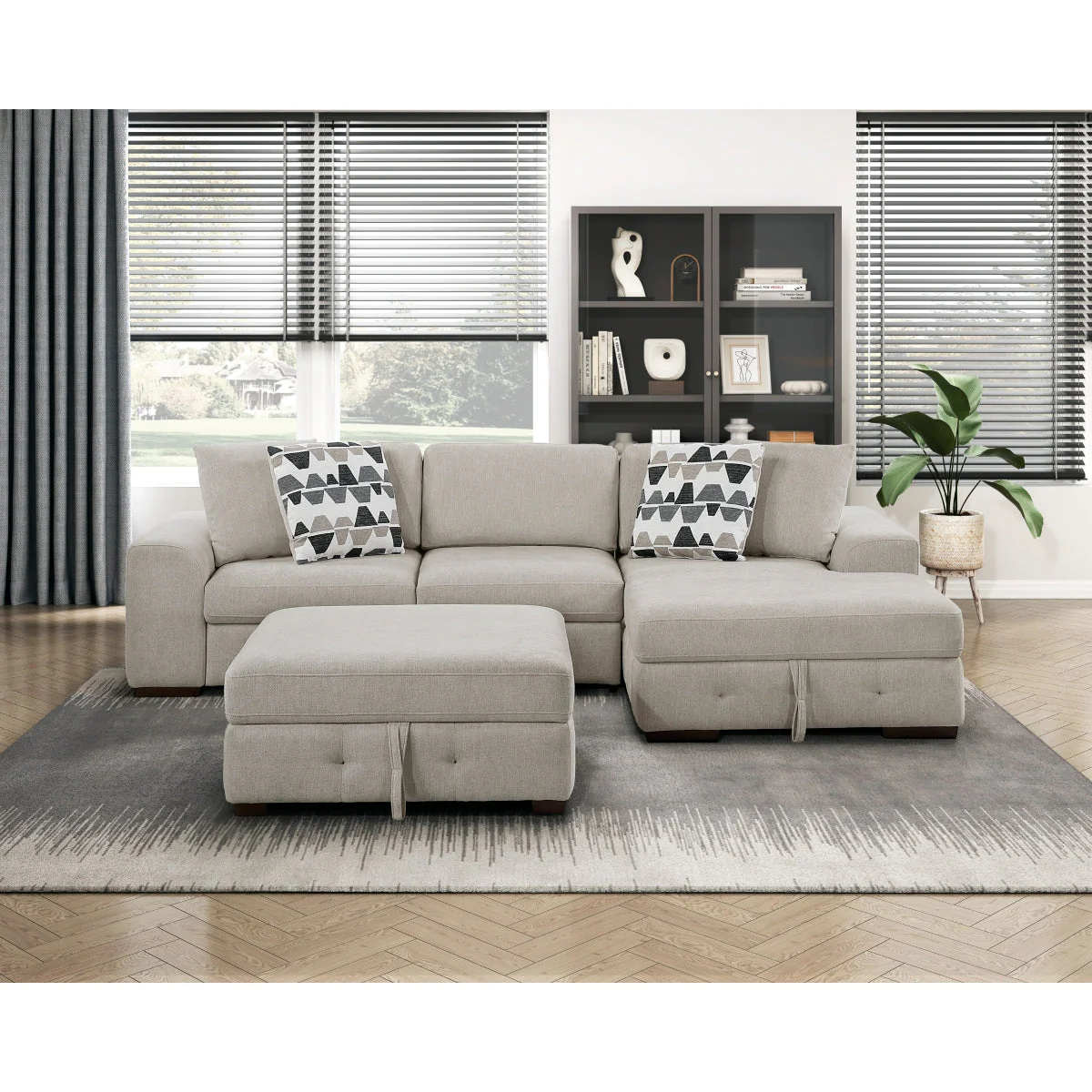 Raife Taupe 3-Piece Sectional with Right Chaise and Ottoman