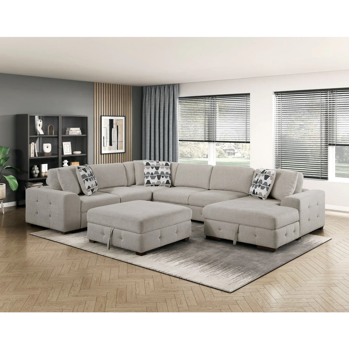 Raife Taupe 5-Piece Sectional with Right Chaise and Ottoman