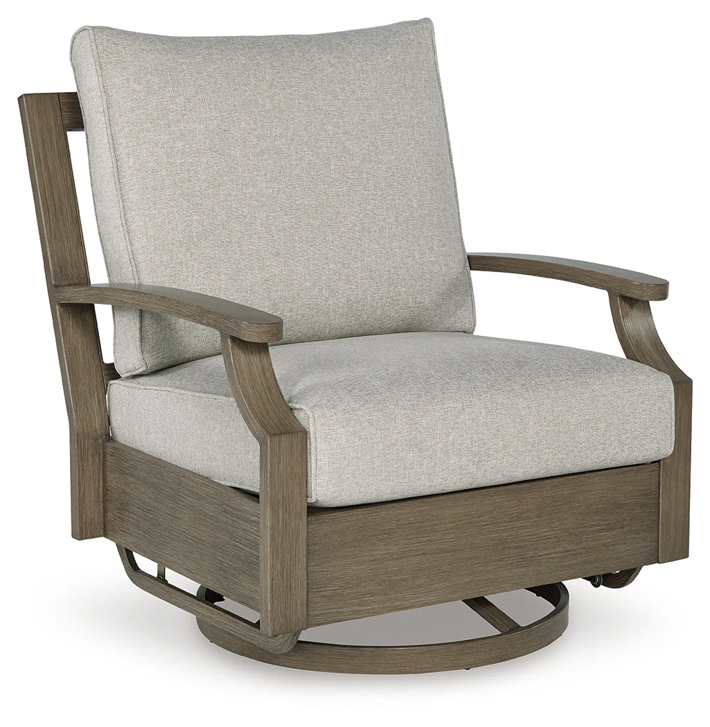Rainier Ranch Brown/Beige Outdoor Swivel Glider Chair with Cushion