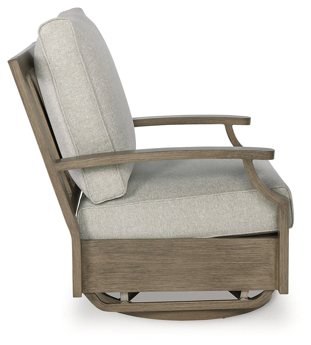Rainier Ranch Brown/Beige Outdoor Swivel Glider Chair with Cushion - Image 3