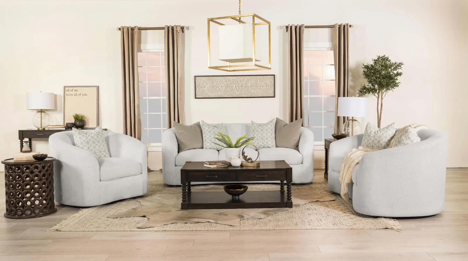 Rainn Latte 3-Piece Upholstered Tight Back Living Room Set