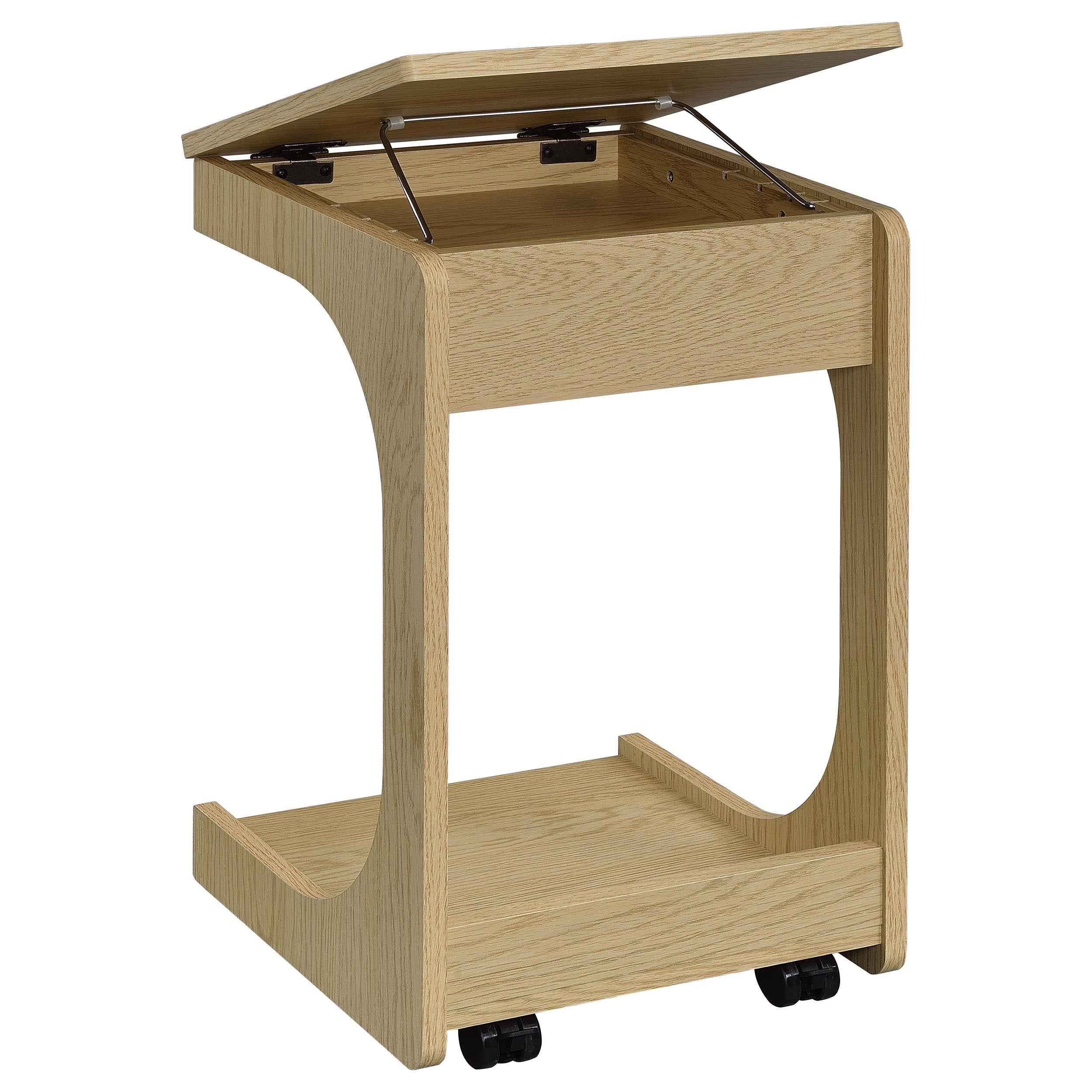 Ralston Light Oak C-Shaped Lift-Top Sofa Side Table With Casters - Image 12