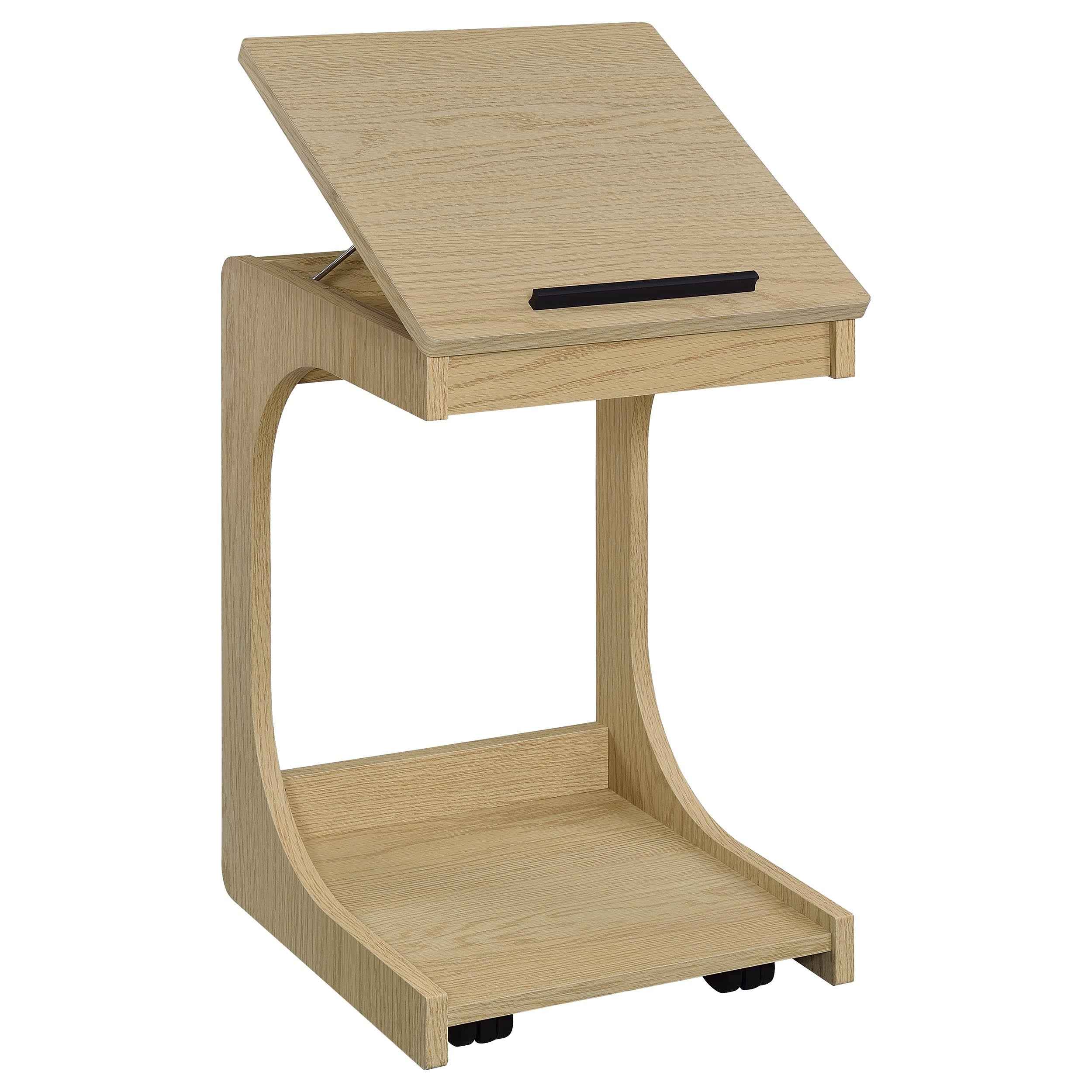 Ralston Light Oak C-Shaped Lift-Top Sofa Side Table With Casters - Image 5
