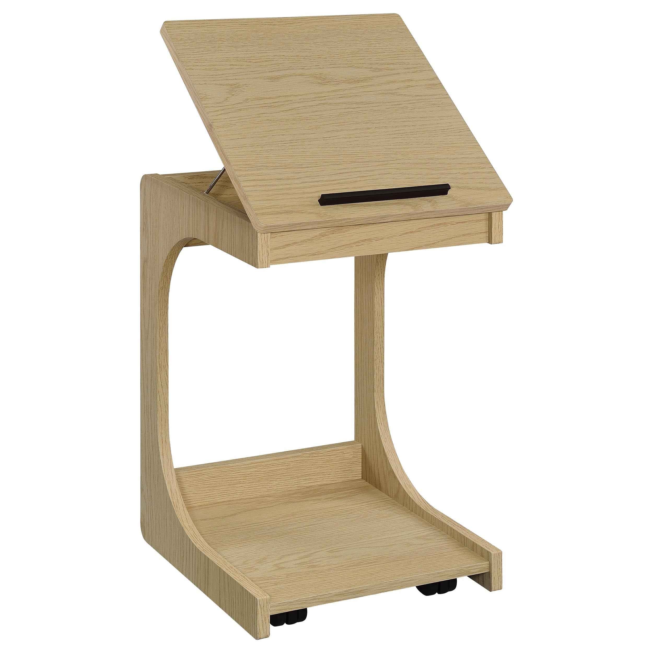 Ralston Light Oak C-Shaped Lift-Top Sofa Side Table With Casters - Image 6
