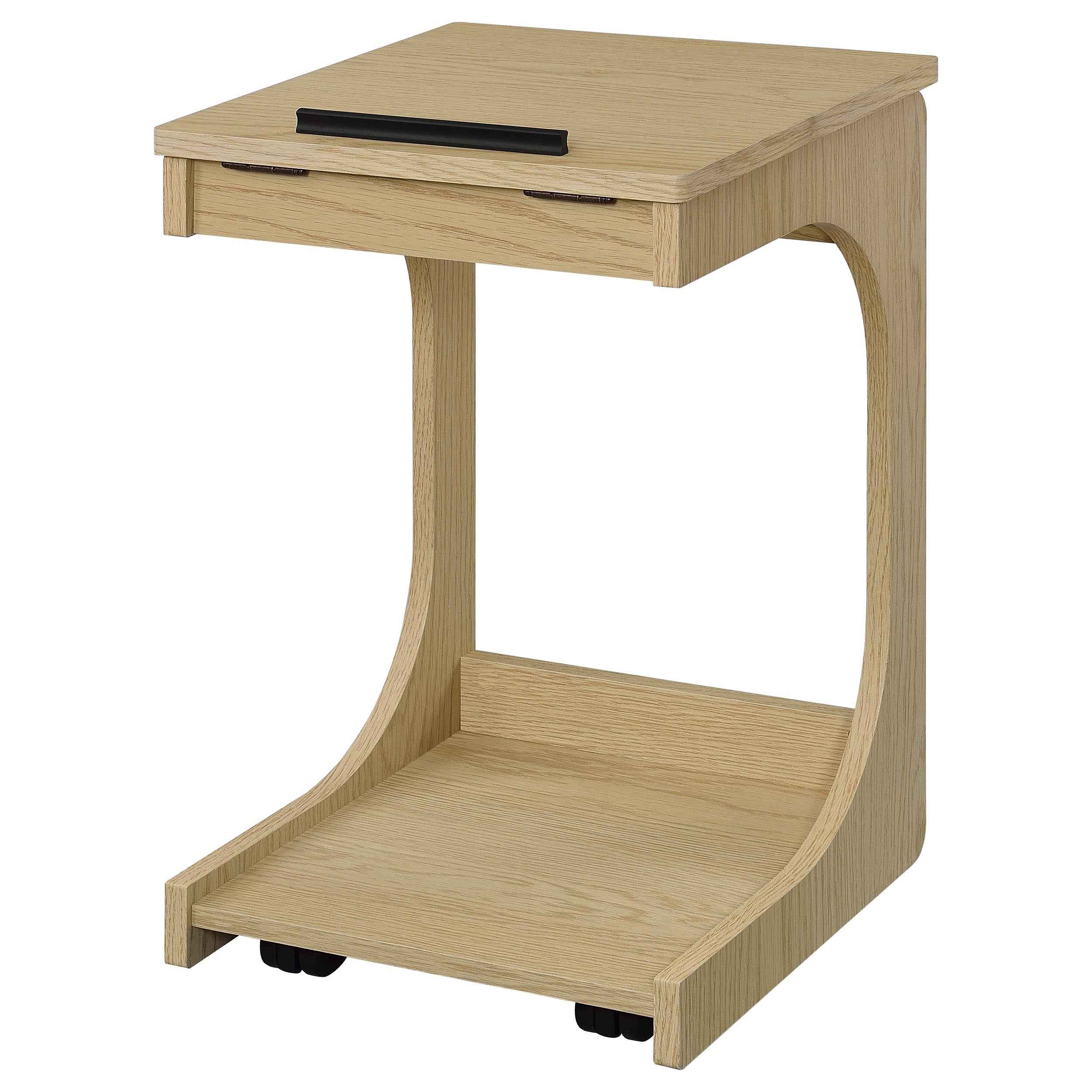 Ralston Light Oak C-Shaped Lift-Top Sofa Side Table With Casters - Image 9