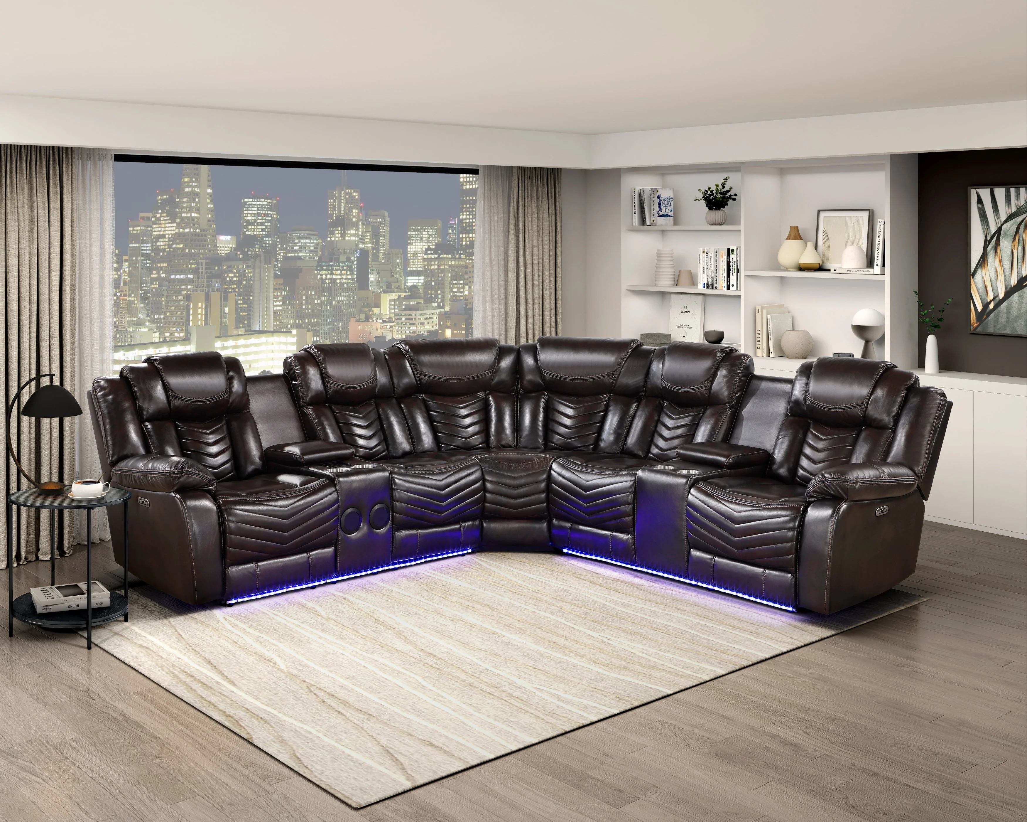 Ramone Dark Brown 3-Piece Power Reclining Sectional with Consoles