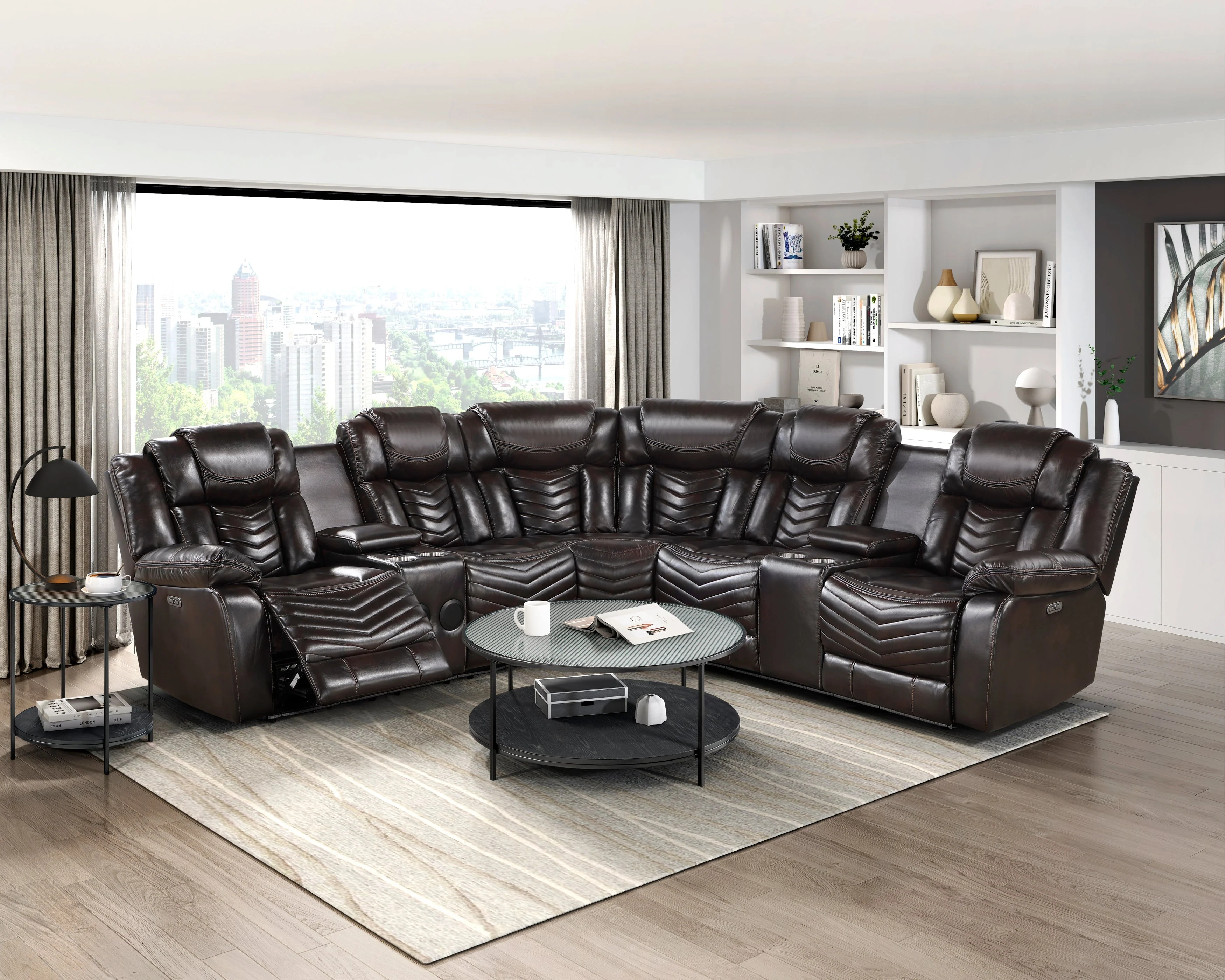 Ramone Dark Brown 3-Piece Power Reclining Sectional with Consoles - Image 14