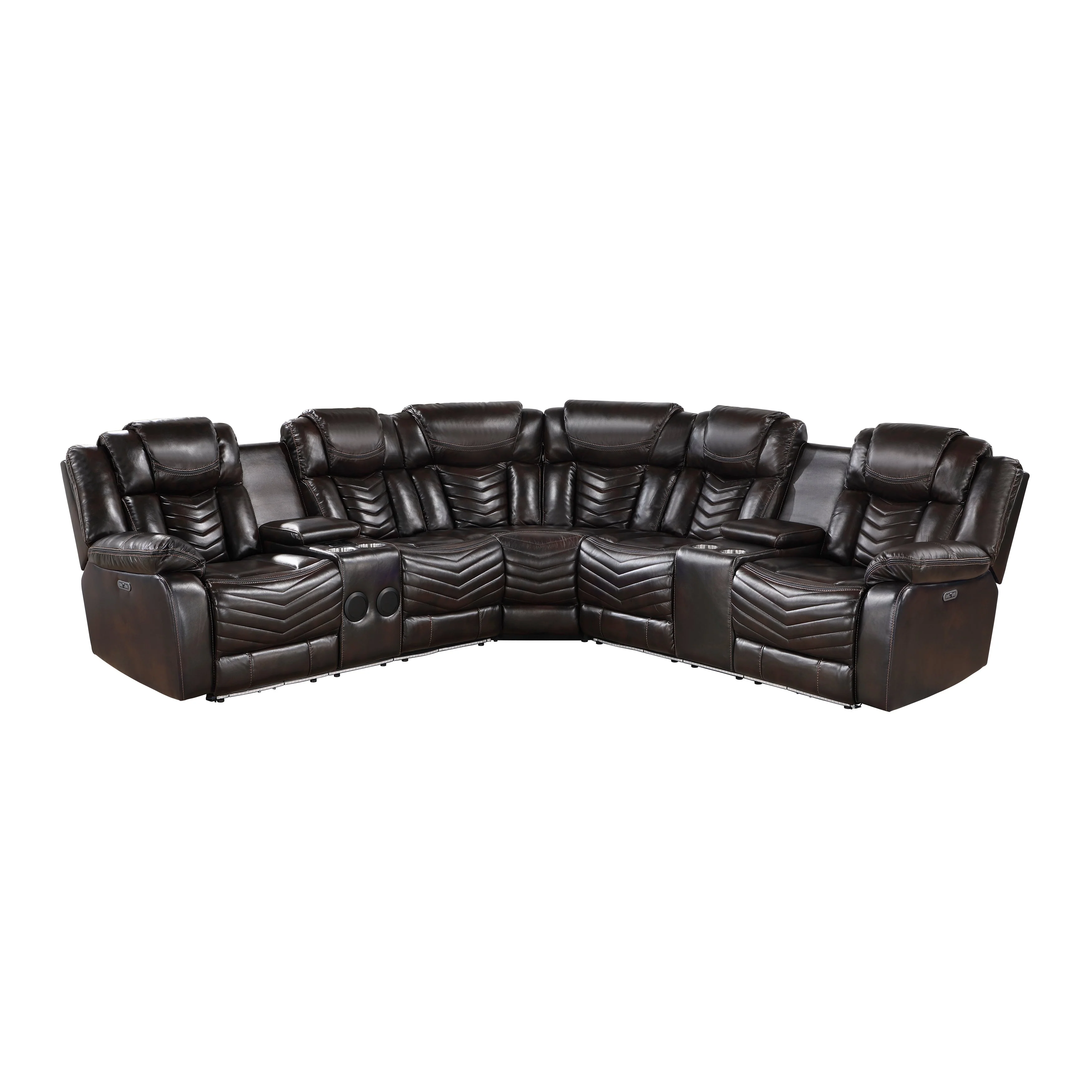 Ramone Dark Brown 3-Piece Power Reclining Sectional with Consoles - Image 2