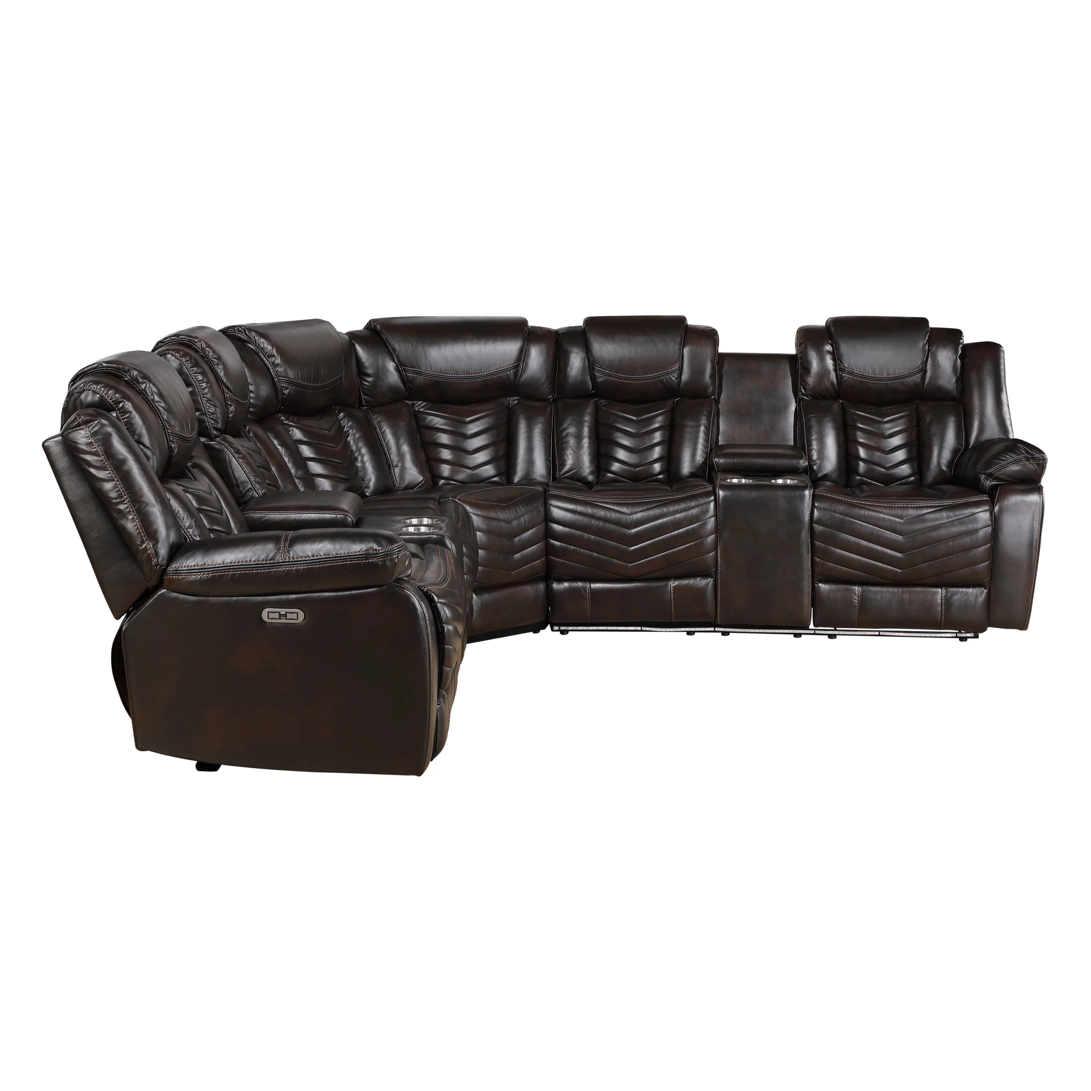 Ramone Dark Brown 3-Piece Power Reclining Sectional with Consoles - Image 4