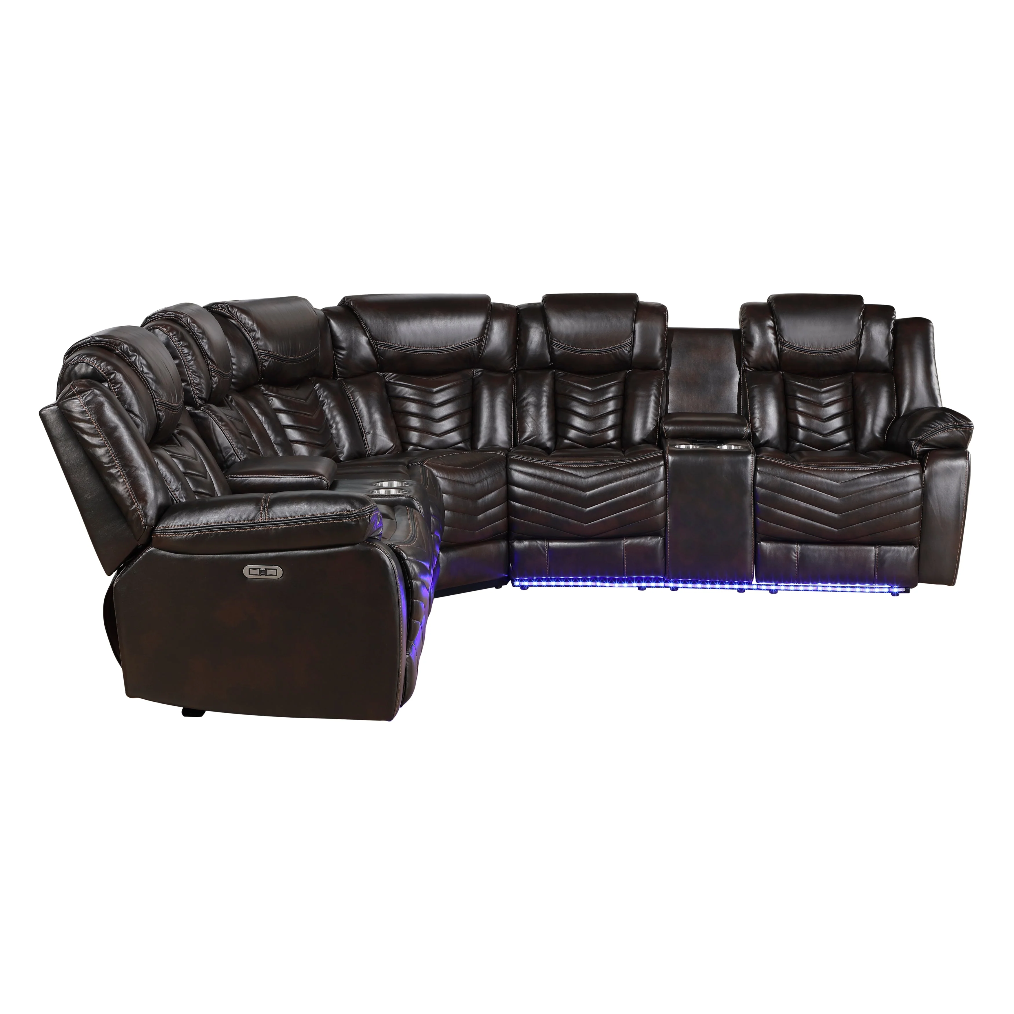 Ramone Dark Brown 3-Piece Power Reclining Sectional with Consoles - Image 5