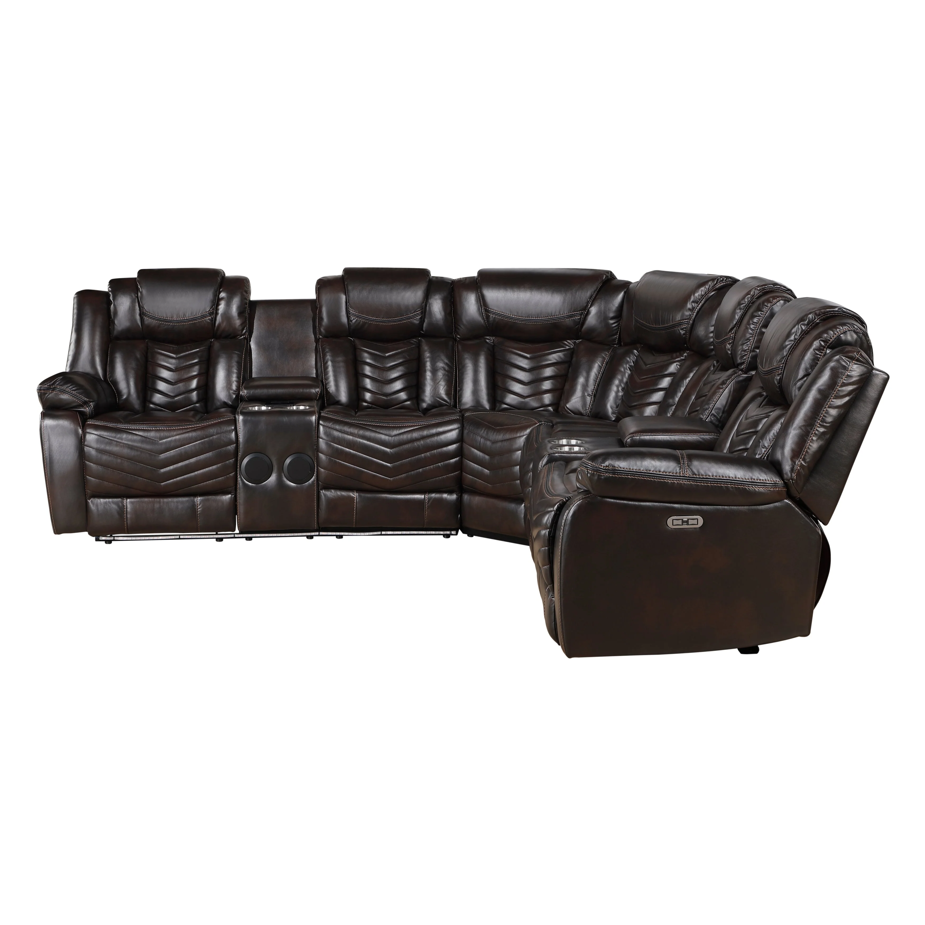 Ramone Dark Brown 3-Piece Power Reclining Sectional with Consoles - Image 6