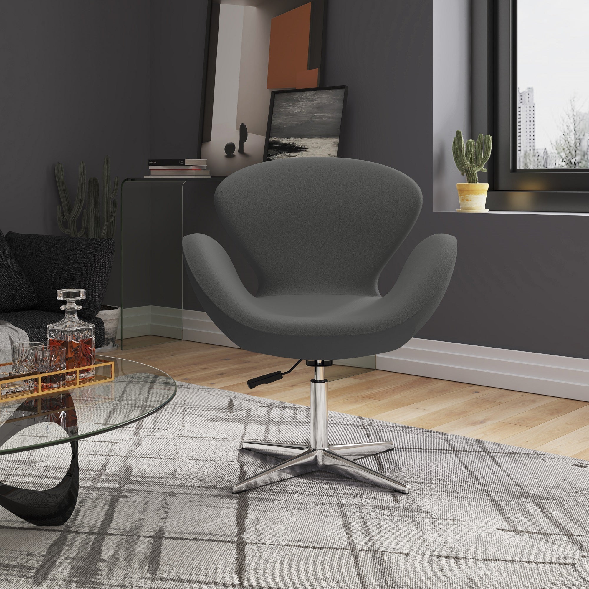 Raspberry Adjustable Swivel Chair in Grey and Polished Chrome - Image 2