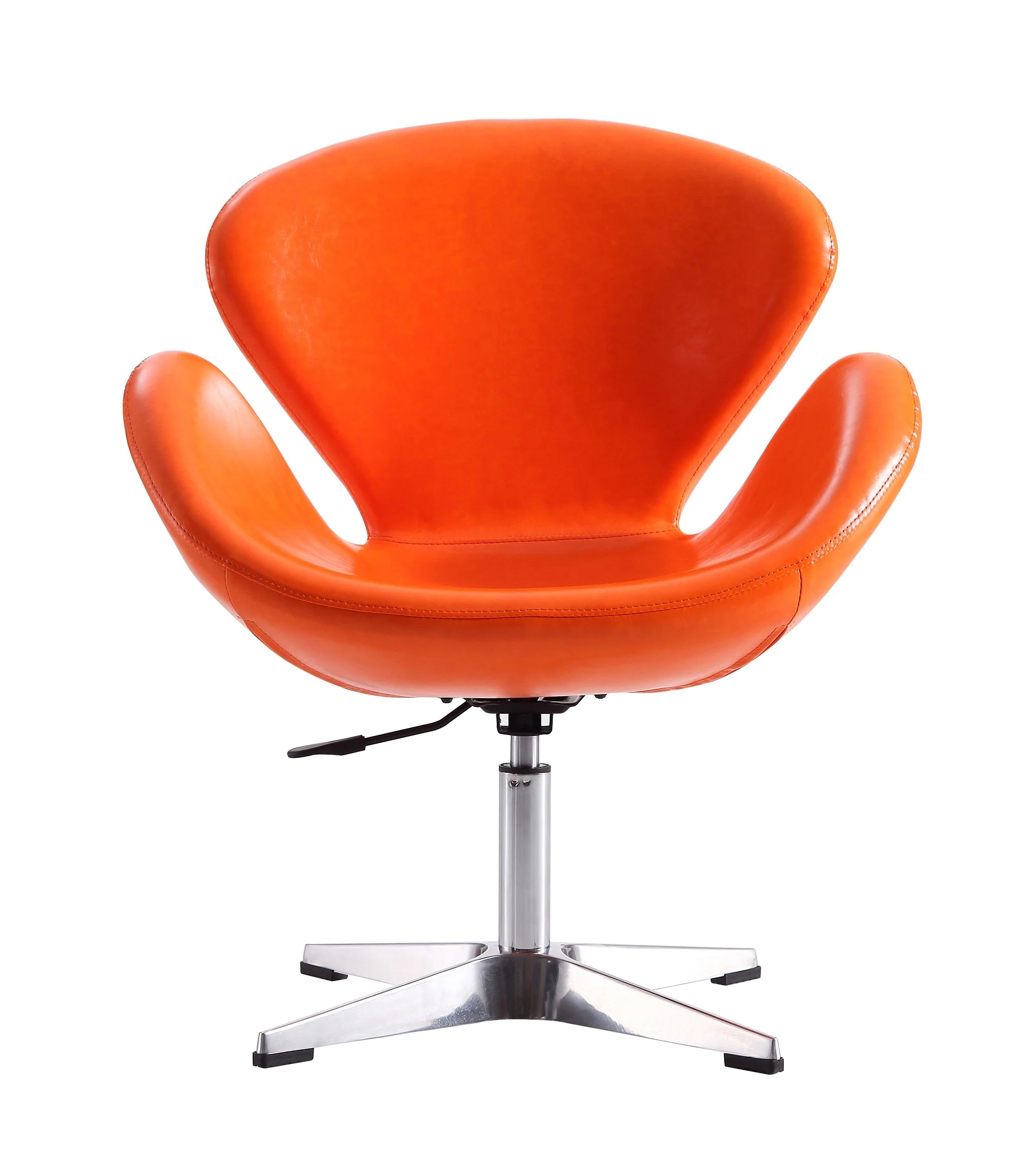 Raspberry Faux Leather Adjustable Swivel Chair in Tangerine and Polished Chrome (set of 2) - Image 4