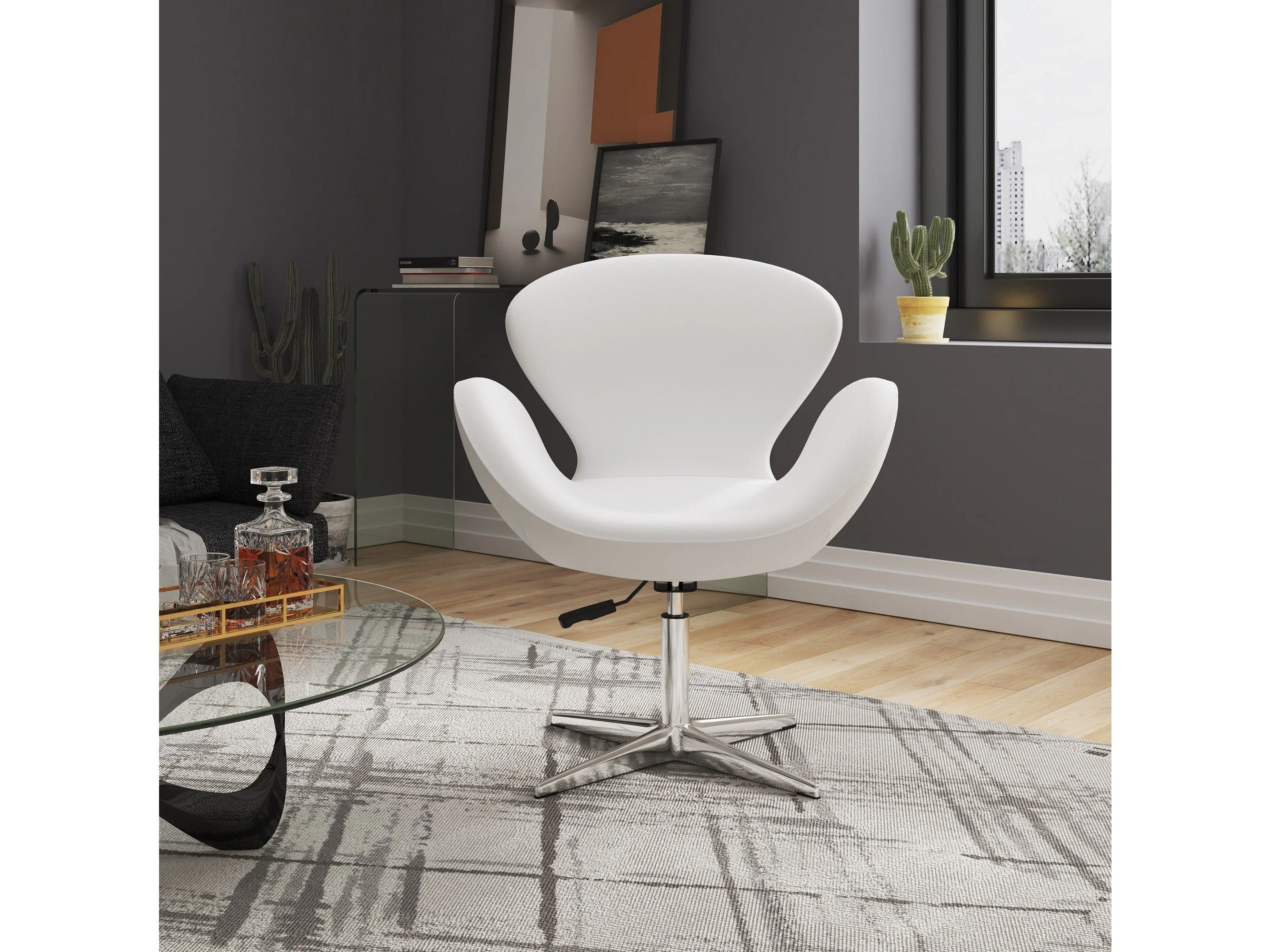 Raspberry Faux Leather Adjustable Swivel Chair in White and Polished Chrome (set of 2)