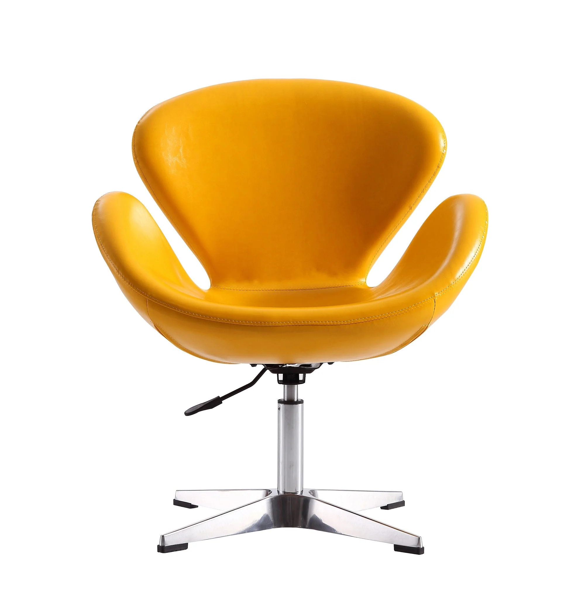 Raspberry Faux Leather Adjustable Swivel Chair in Yellow and Polished Chrome - Image 4