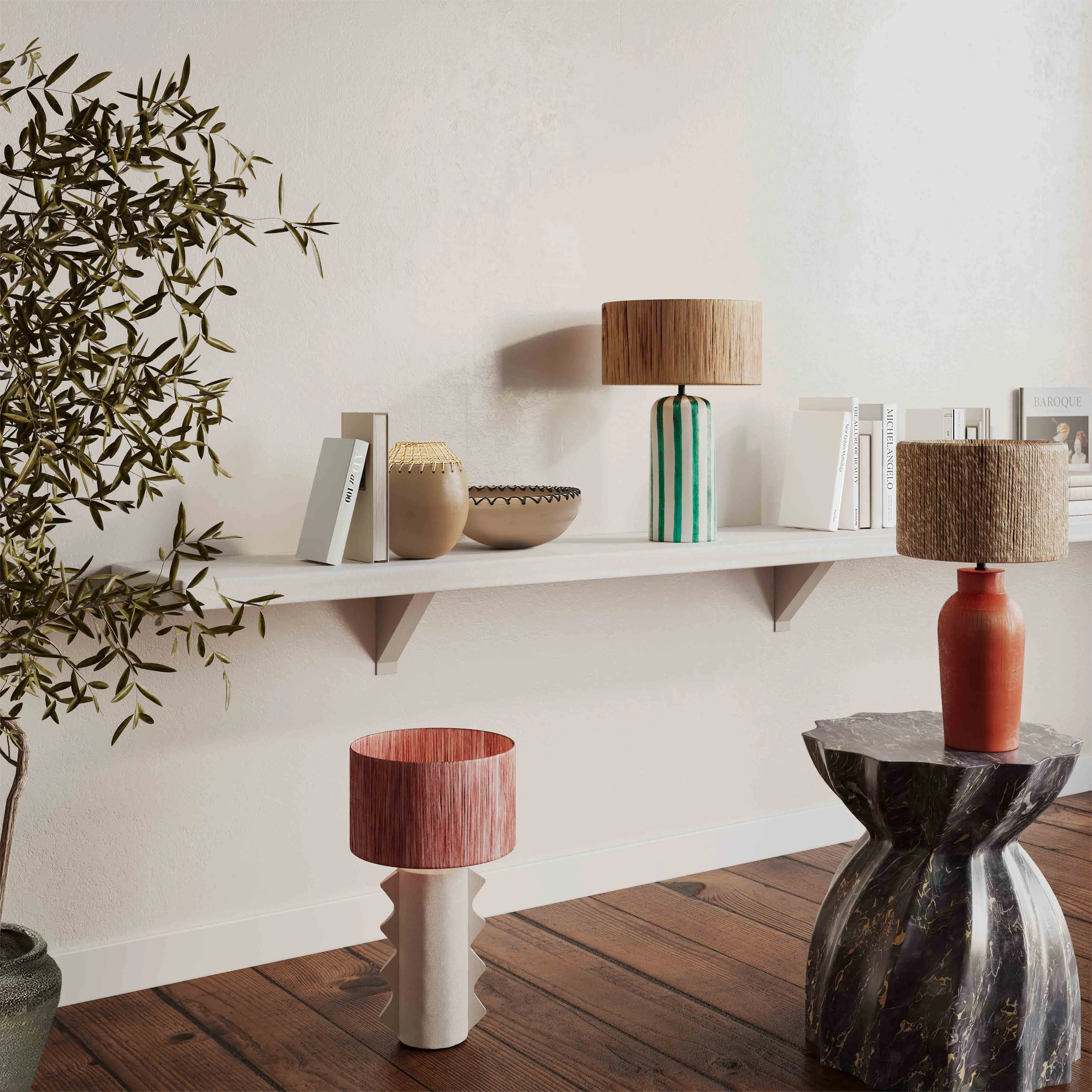 Ravello Green Striped Papier Mache Table Lamp - Image 3