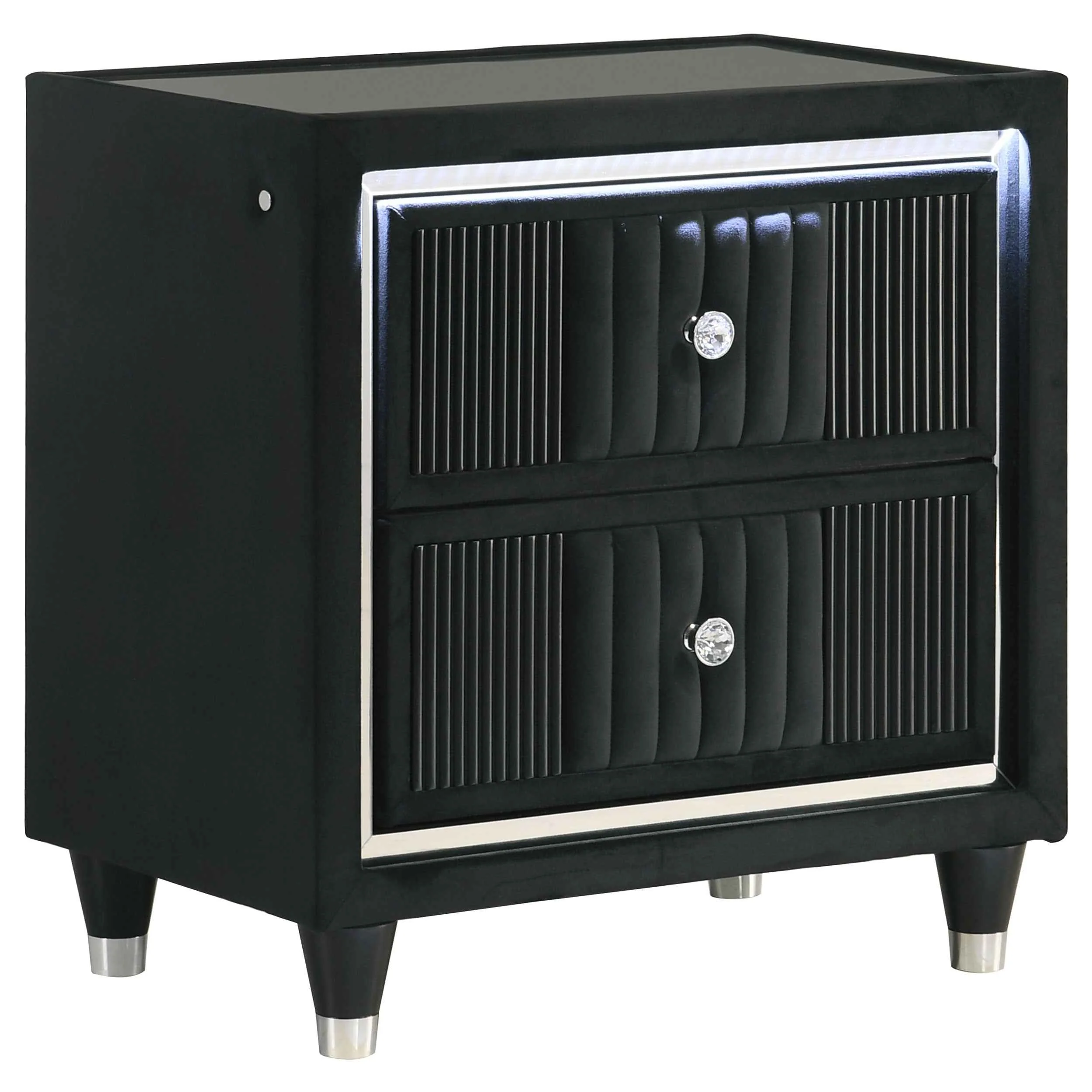 Ravenne Black 2-drawer Velvet Upholstered LED Nightstand with USB - Image 2
