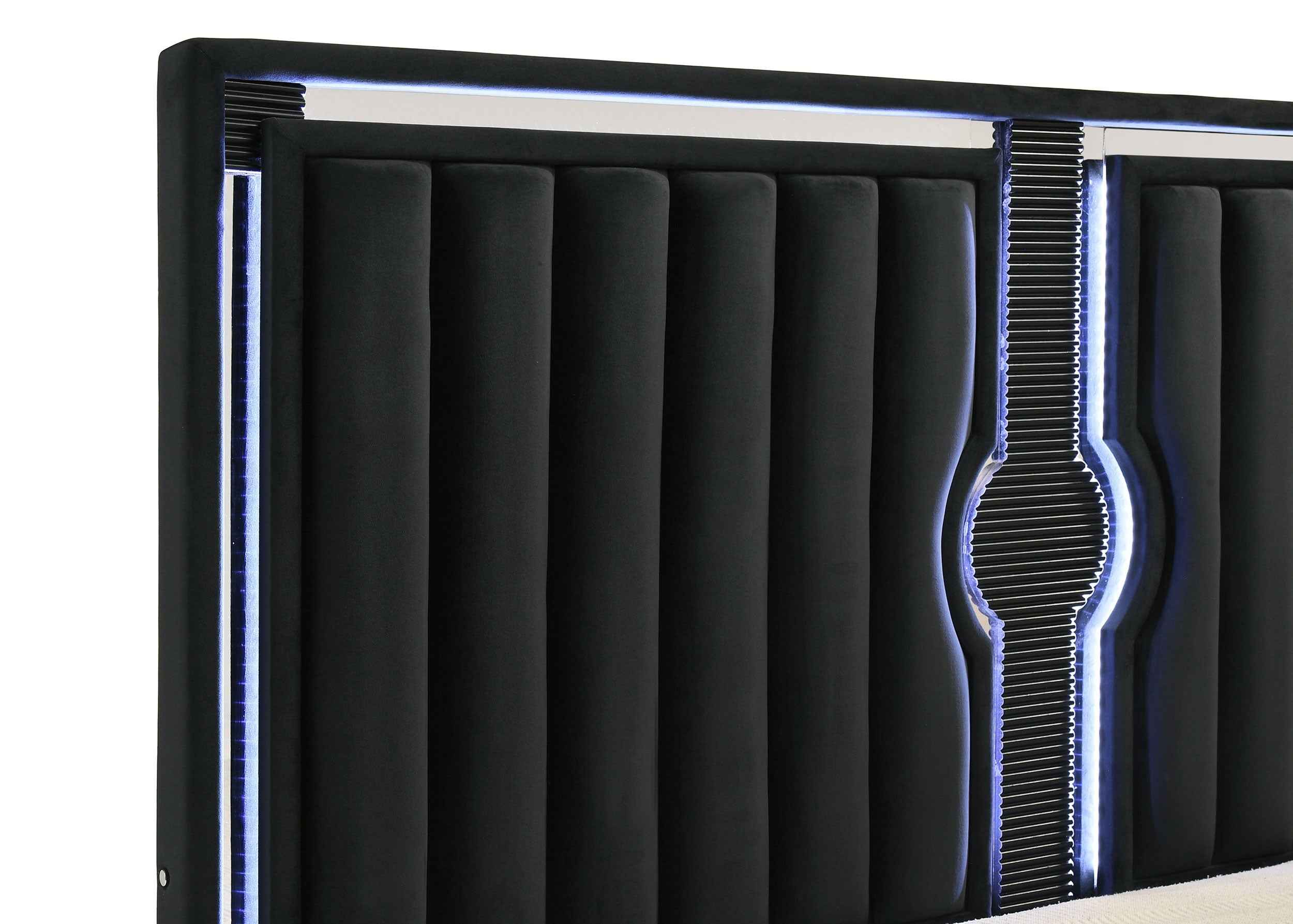 Ravenne Black 4-piece Velvet Upholstered California King LED Bedroom Set - Image 11