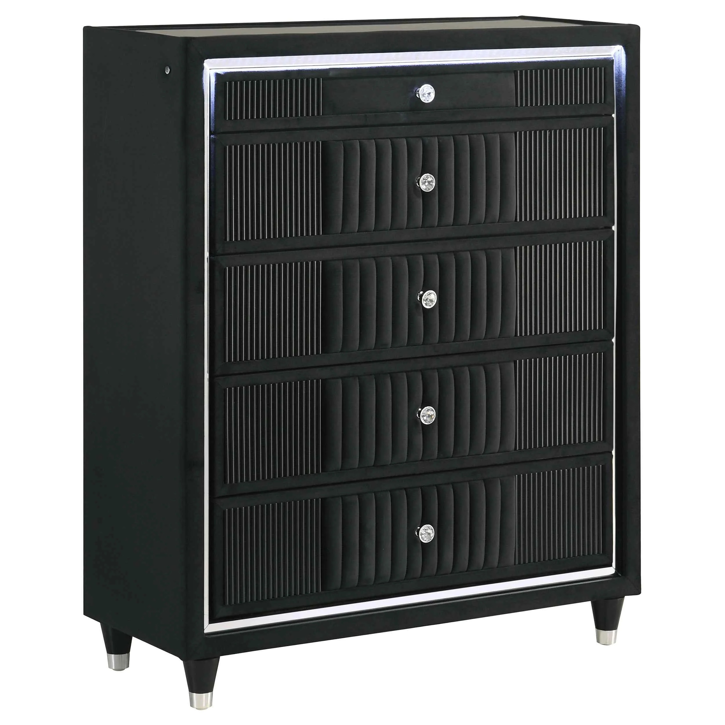 Ravenne Black 5-drawer Velvet Upholstered LED Chest of Drawers - Image 2
