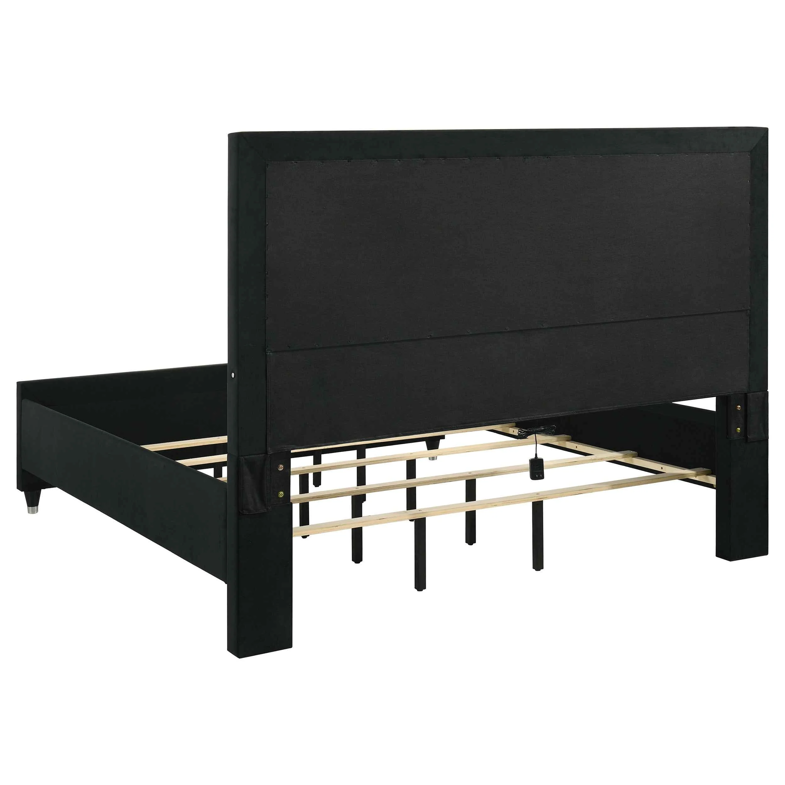 Ravenne Black 5-piece Velvet Upholstered Eastern King LED Bedroom Set - Image 4