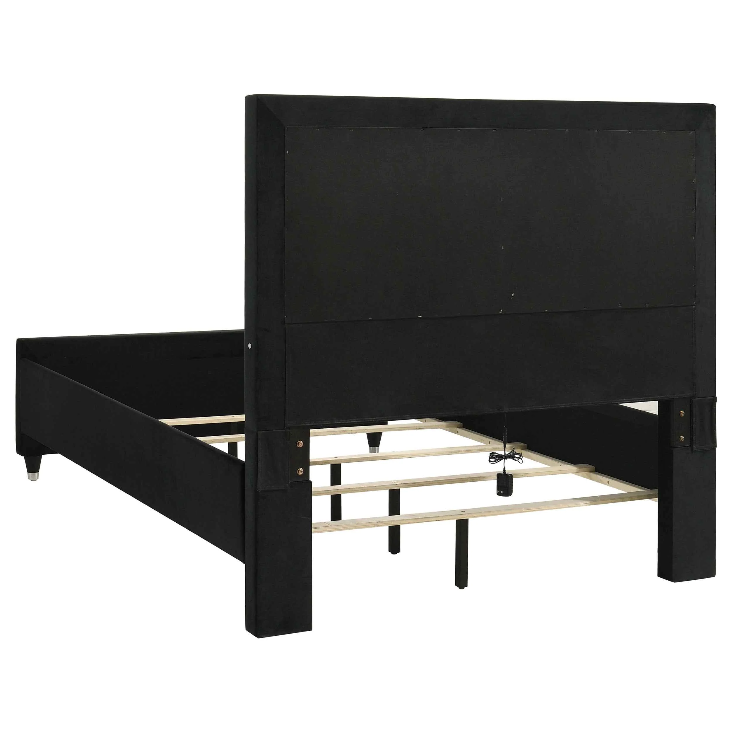 Ravenne Black 5-piece Velvet Upholstered Queen LED Bedroom Set - Image 4