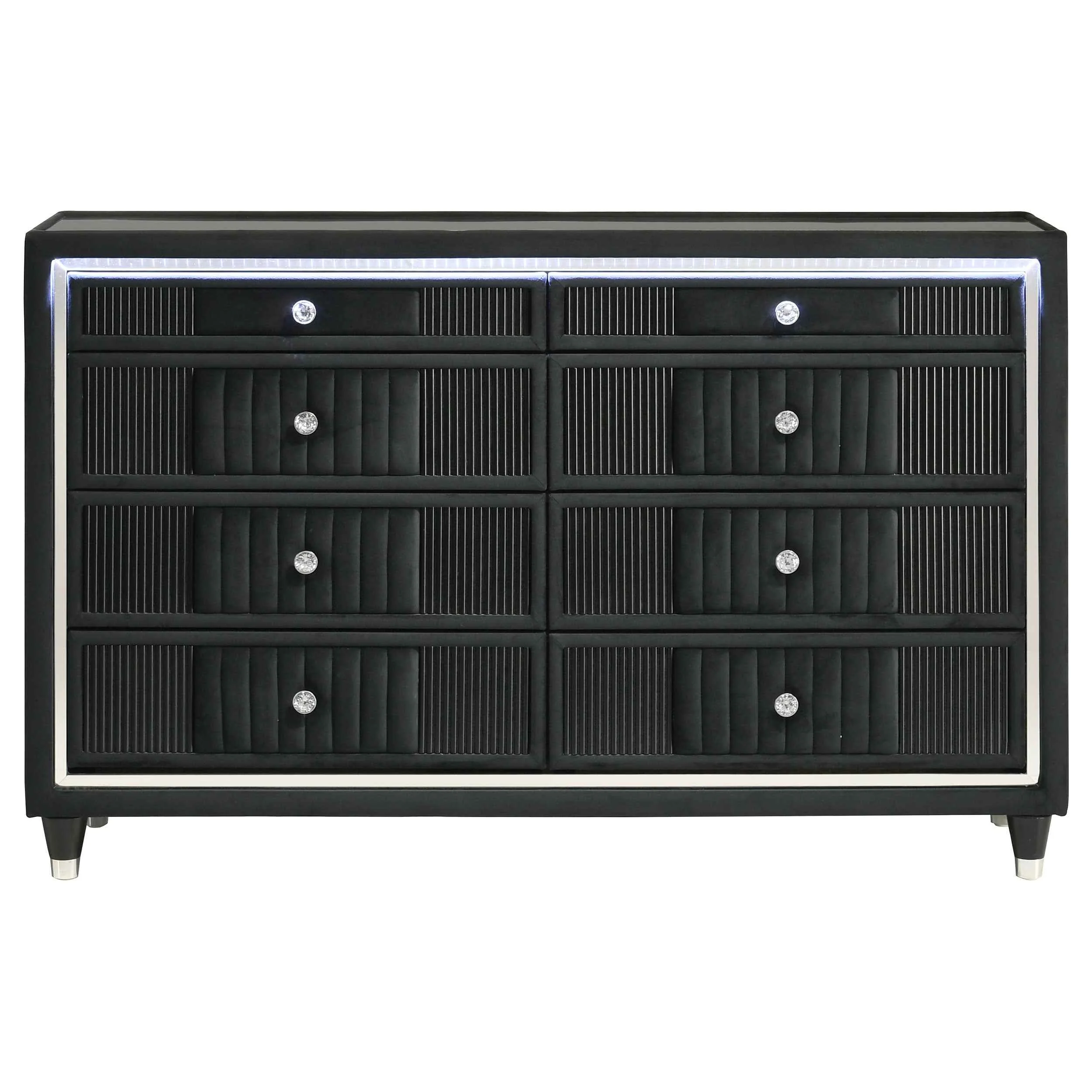 Ravenne Black 8-drawer Velvet Upholstered LED Dresser Cabinet - Image 3