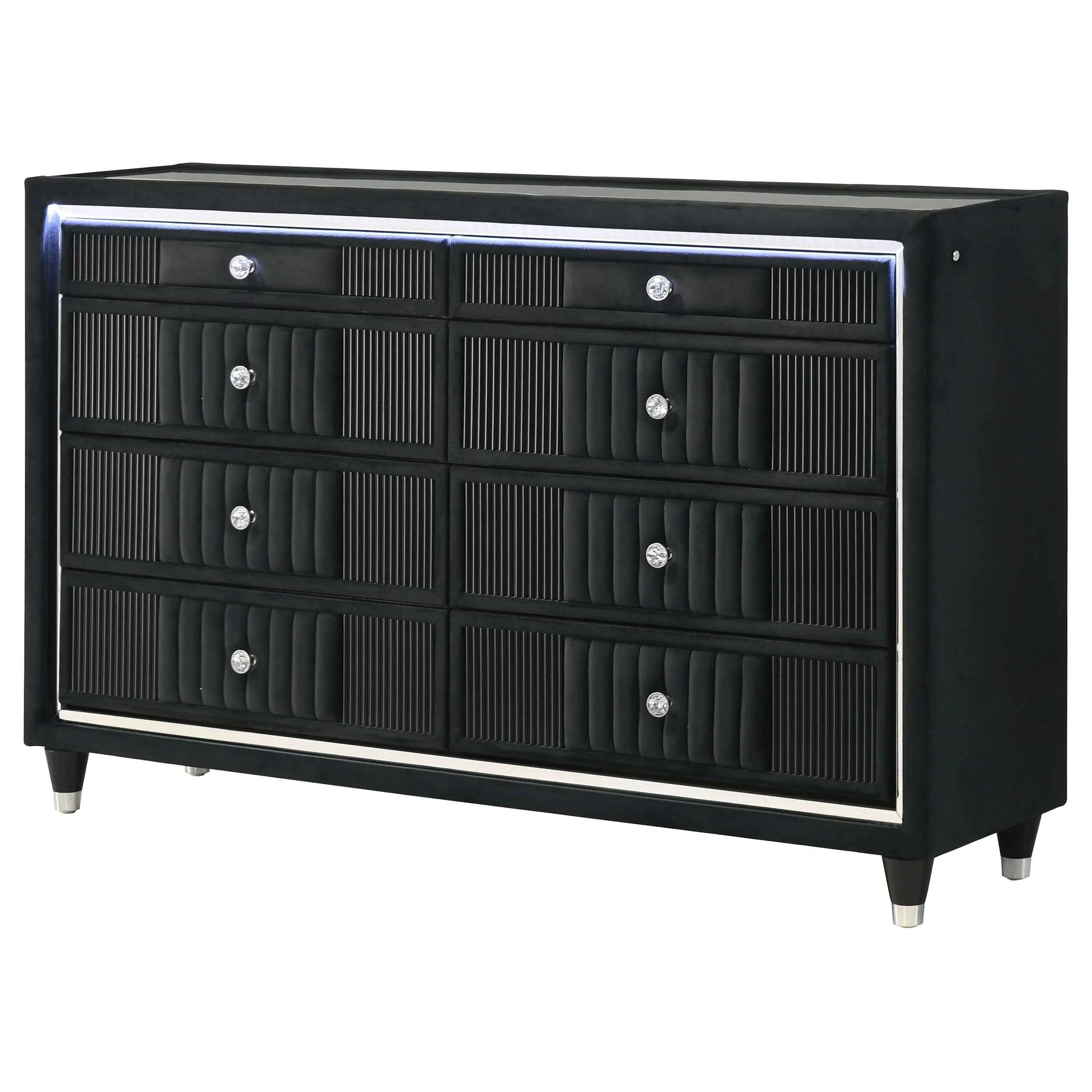 Ravenne Black 8-drawer Velvet Upholstered LED Dresser Cabinet - Image 4