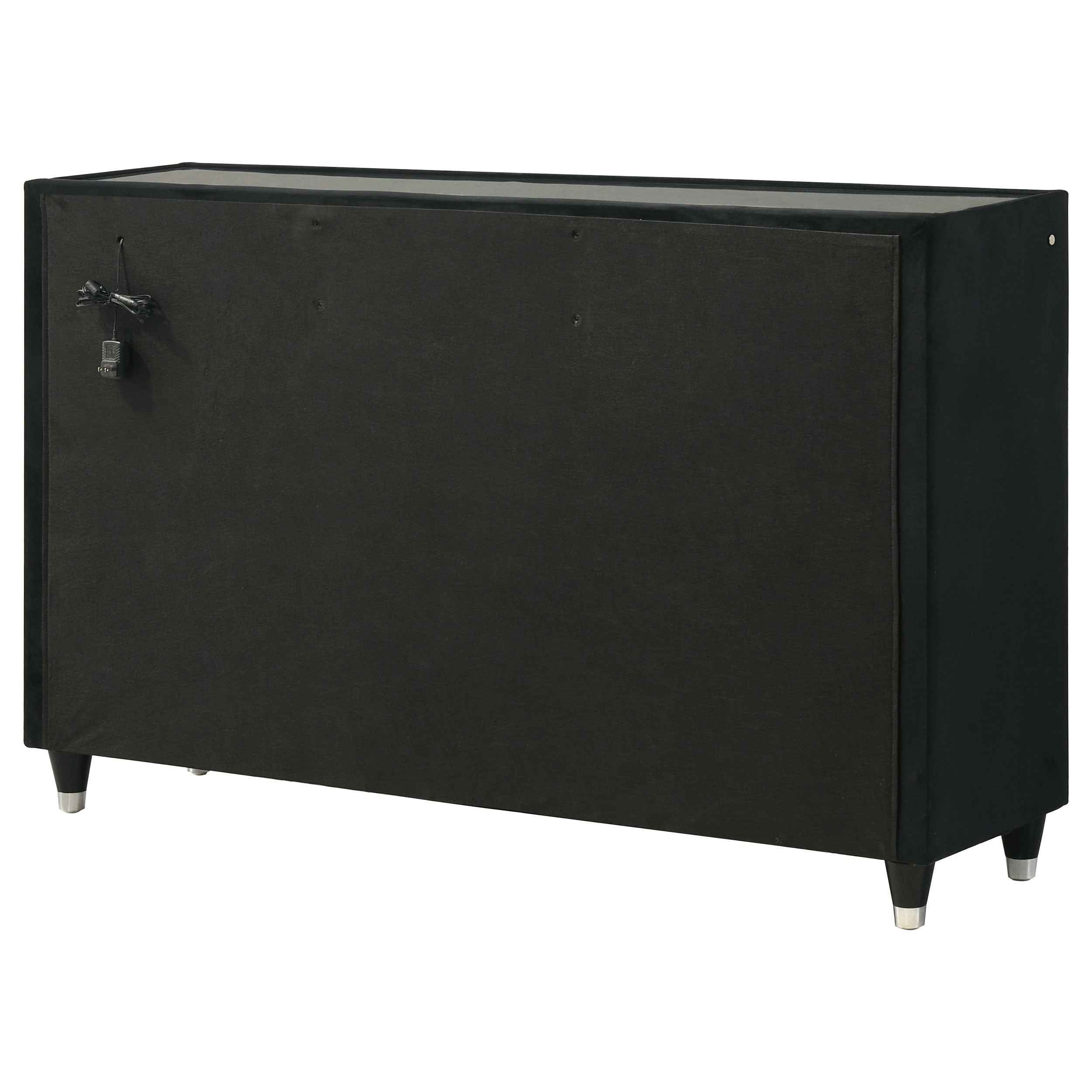 Ravenne Black 8-drawer Velvet Upholstered LED Dresser Cabinet - Image 8