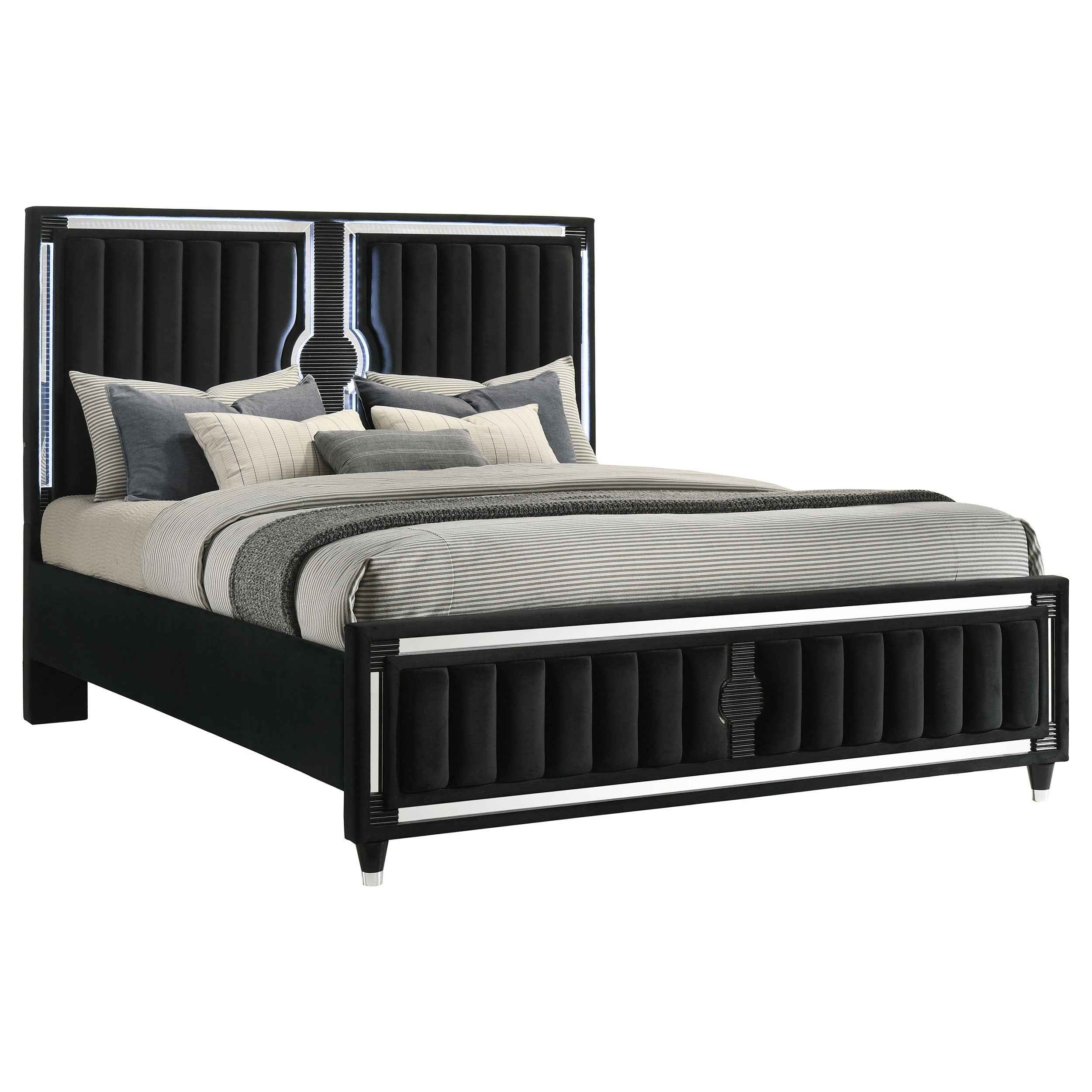 Ravenne Black Velvet Upholstered California King LED Panel Bed - Image 3