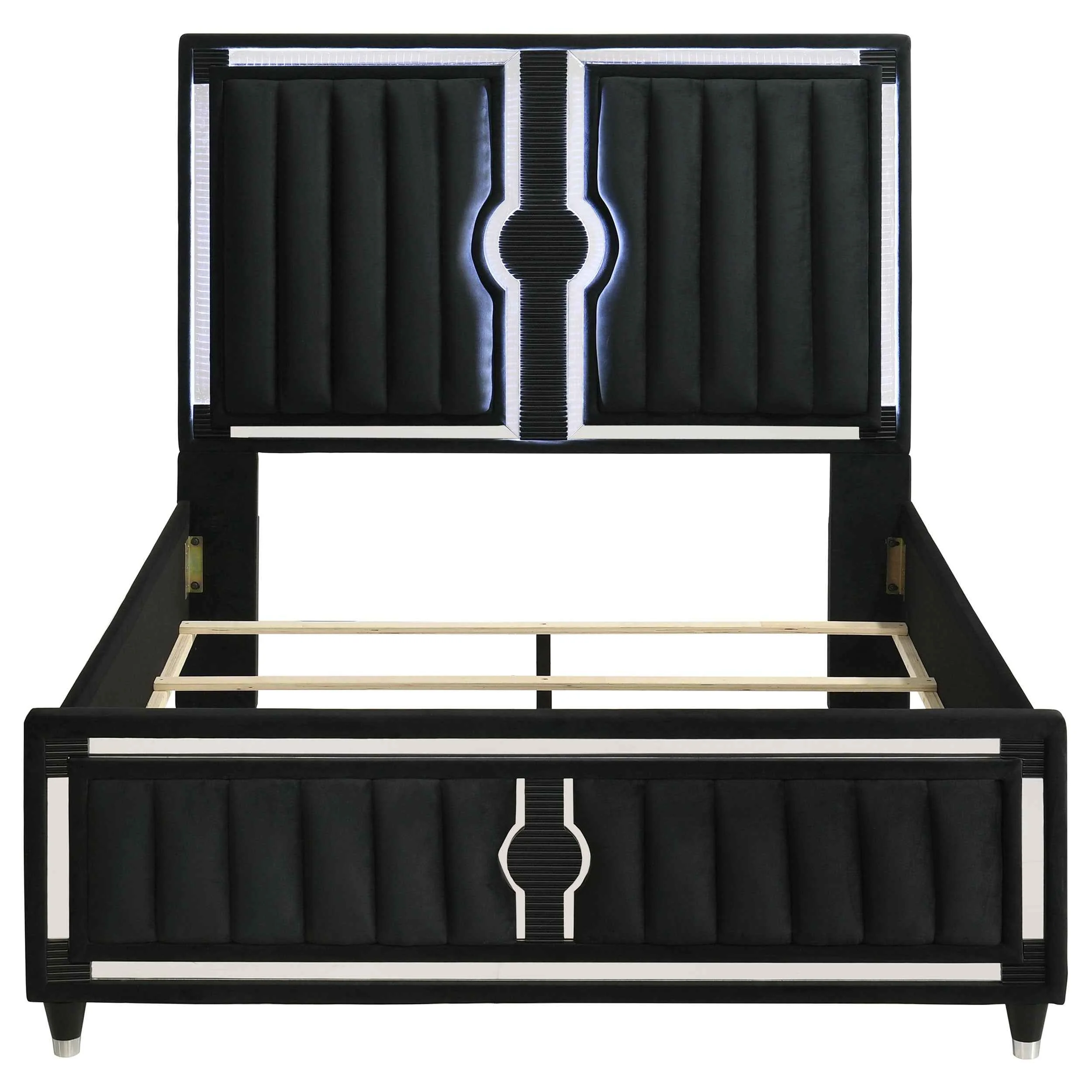 Ravenne Black Velvet Upholstered Queen LED Panel Bed - Image 4