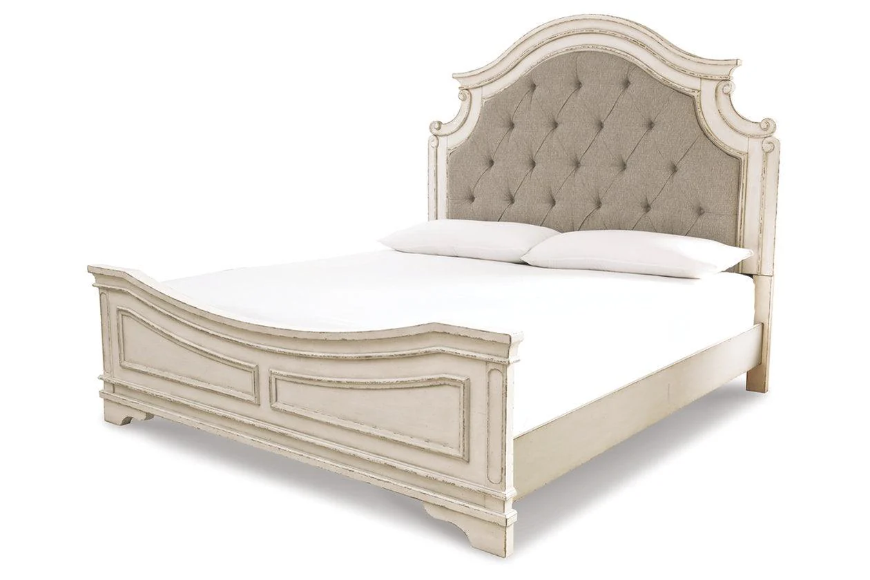 Realyn Chipped White Queen Upholstered Panel Bed - Image 3
