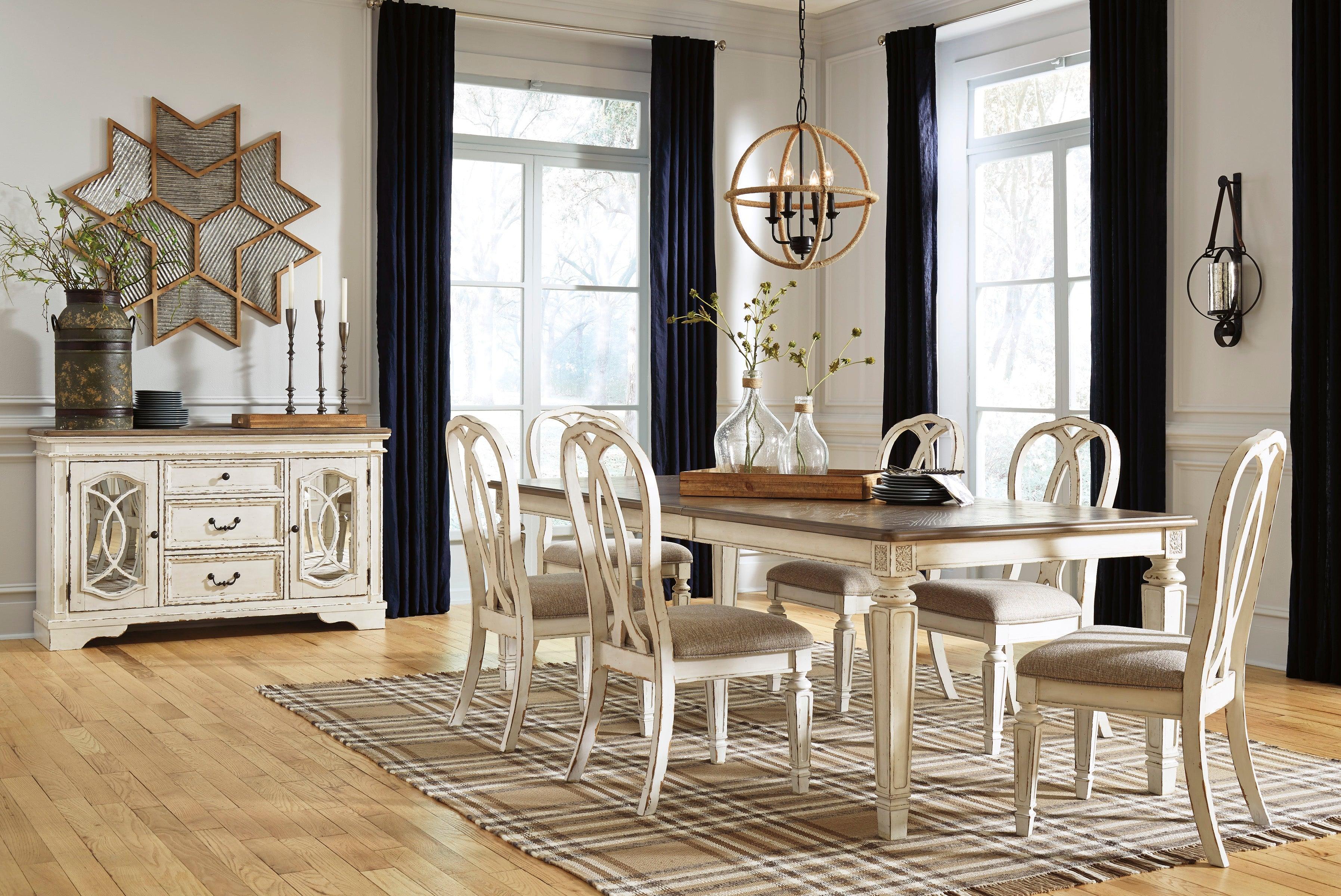 Realyn Chipped White Rectangular Extendable Ribbon Dining Set - Image 2