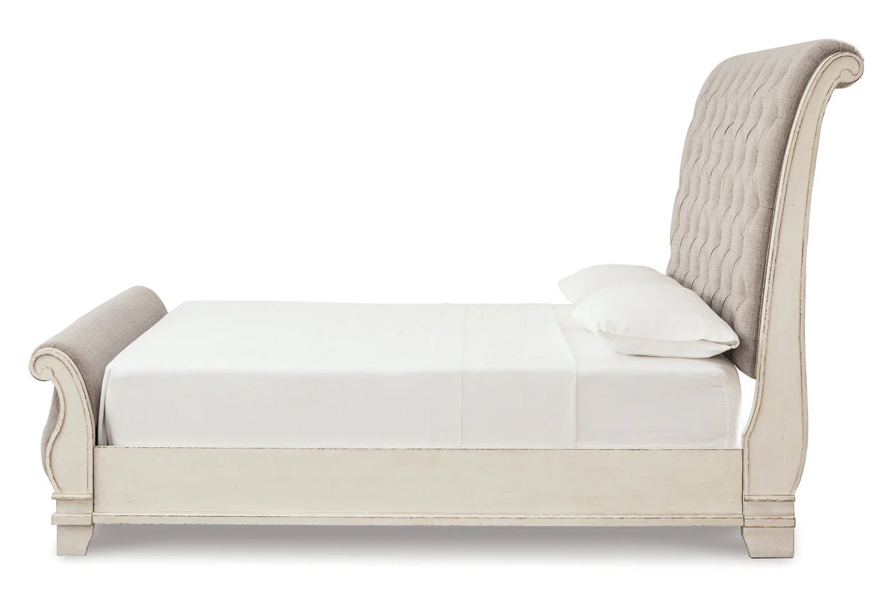 Realyn Chipped White Upholstered Sleigh Bedroom Set - Image 4