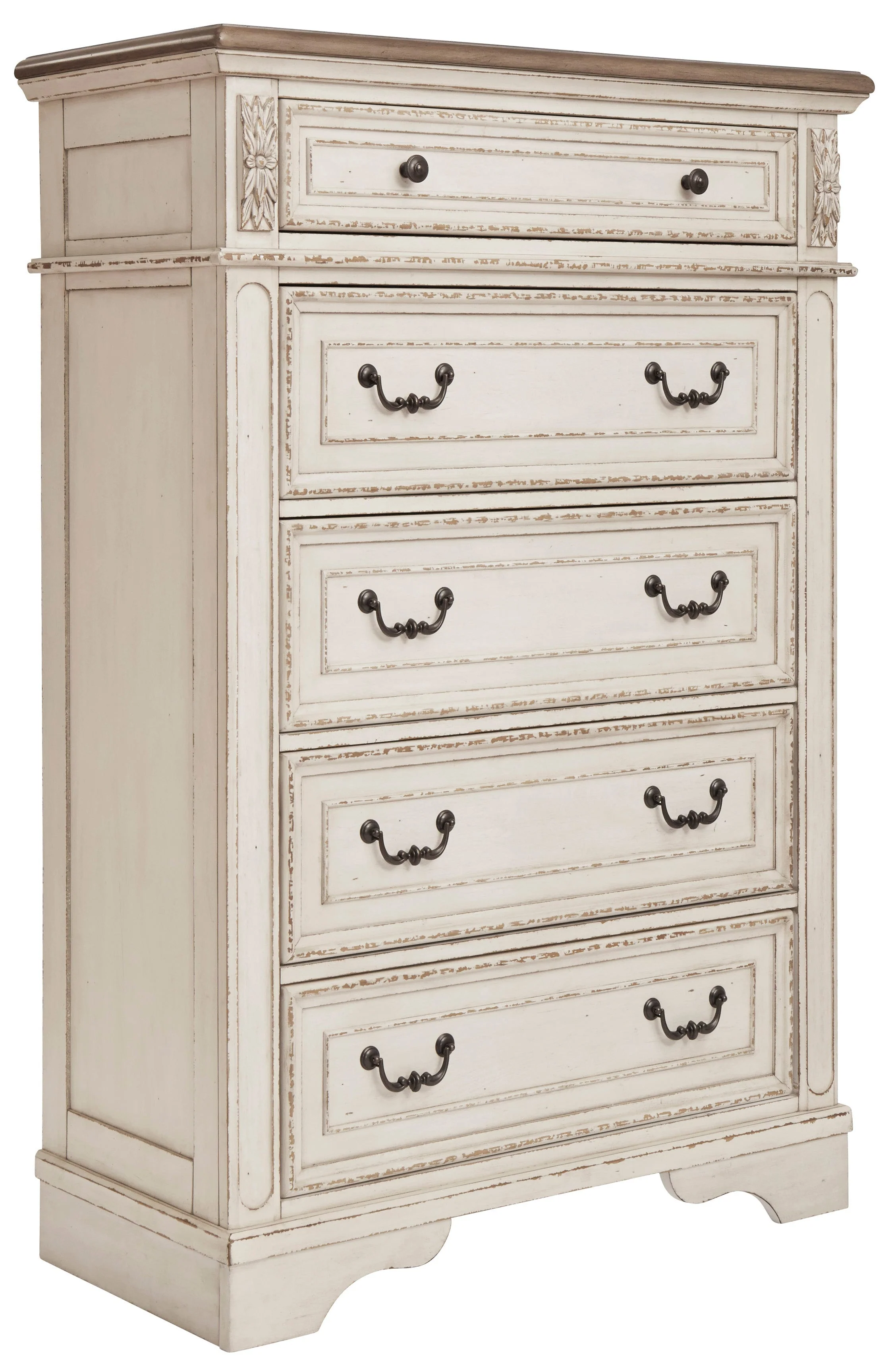 Realyn Chipped White Upholstered Storage Platform Bedroom Set with Footboard Bench - Image 11
