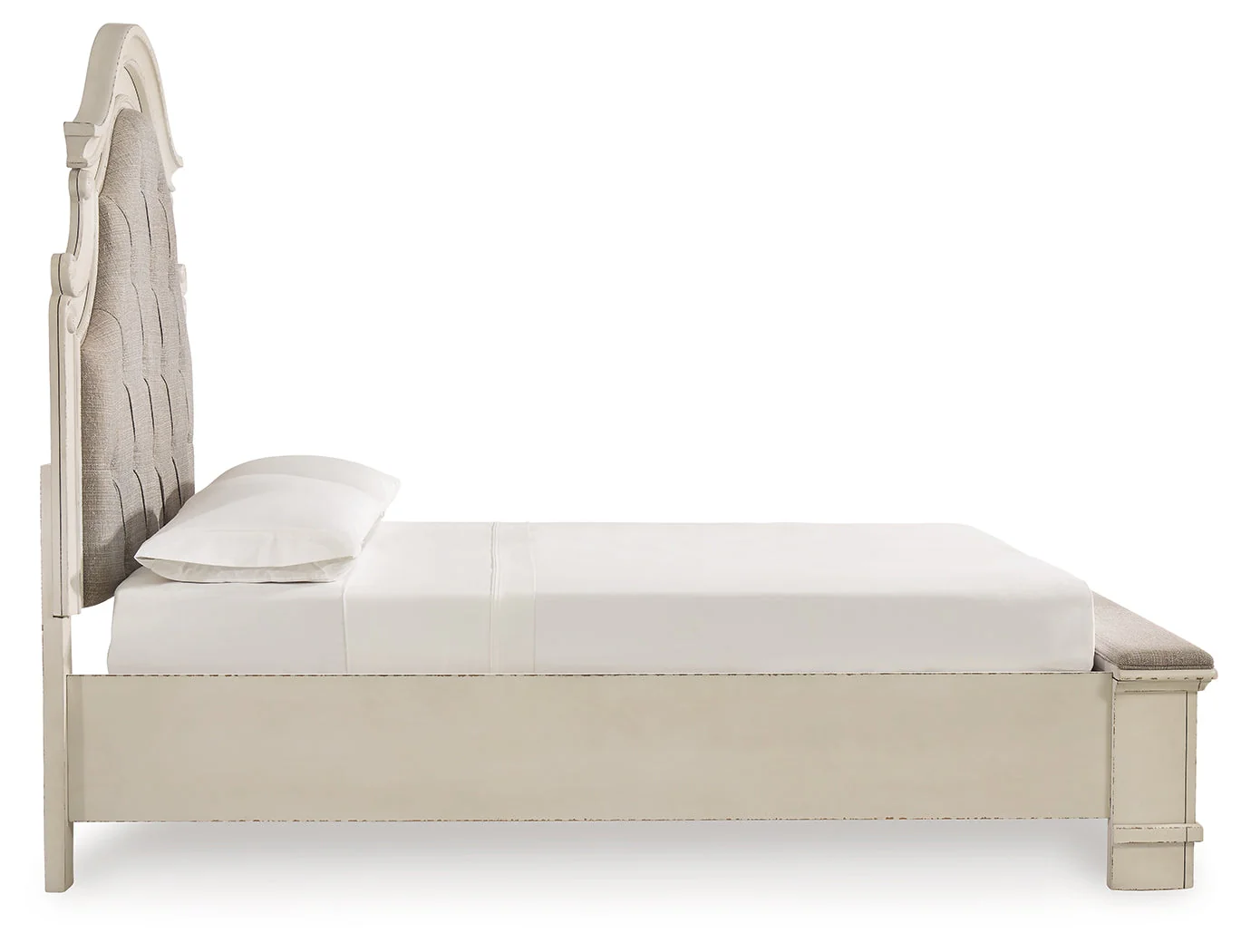 Realyn Chipped White Upholstered Storage Platform Bedroom Set with Footboard Bench - Image 33