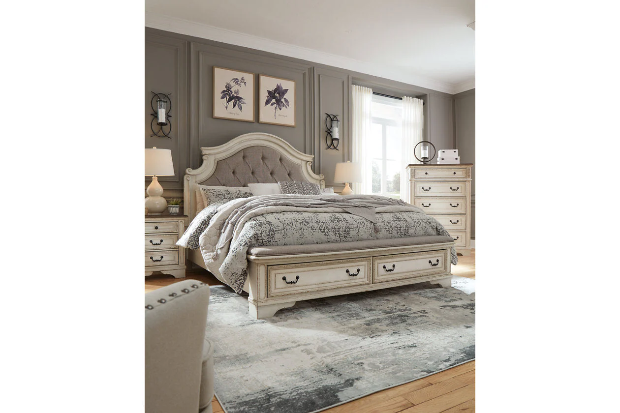Realyn Two-tone King Upholstered Storage Platform Bed with Footboard Bench - Image 7