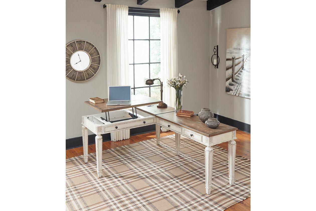 Realyn White/Brown 2-Piece Home Office Lift Top Desk - Image 6