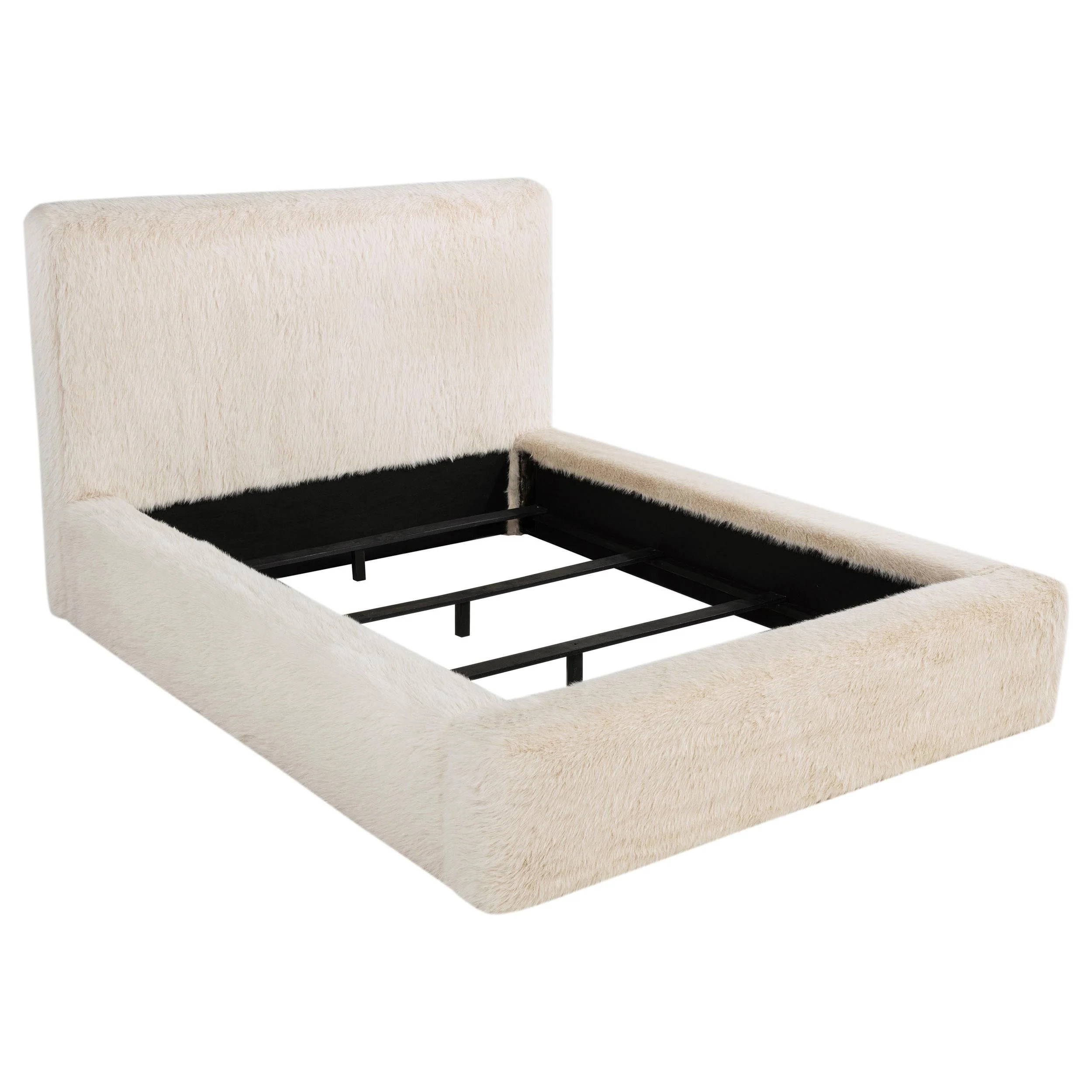 Rebecca Cream Faux Fur Upholstered Queen Bed - Image 4
