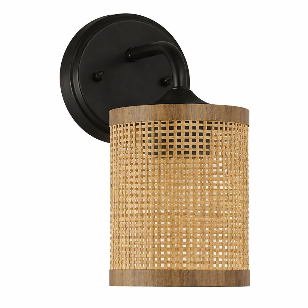 Reef 1-Light Rattan Wall Sconce with Black Metal Finish - Image 3