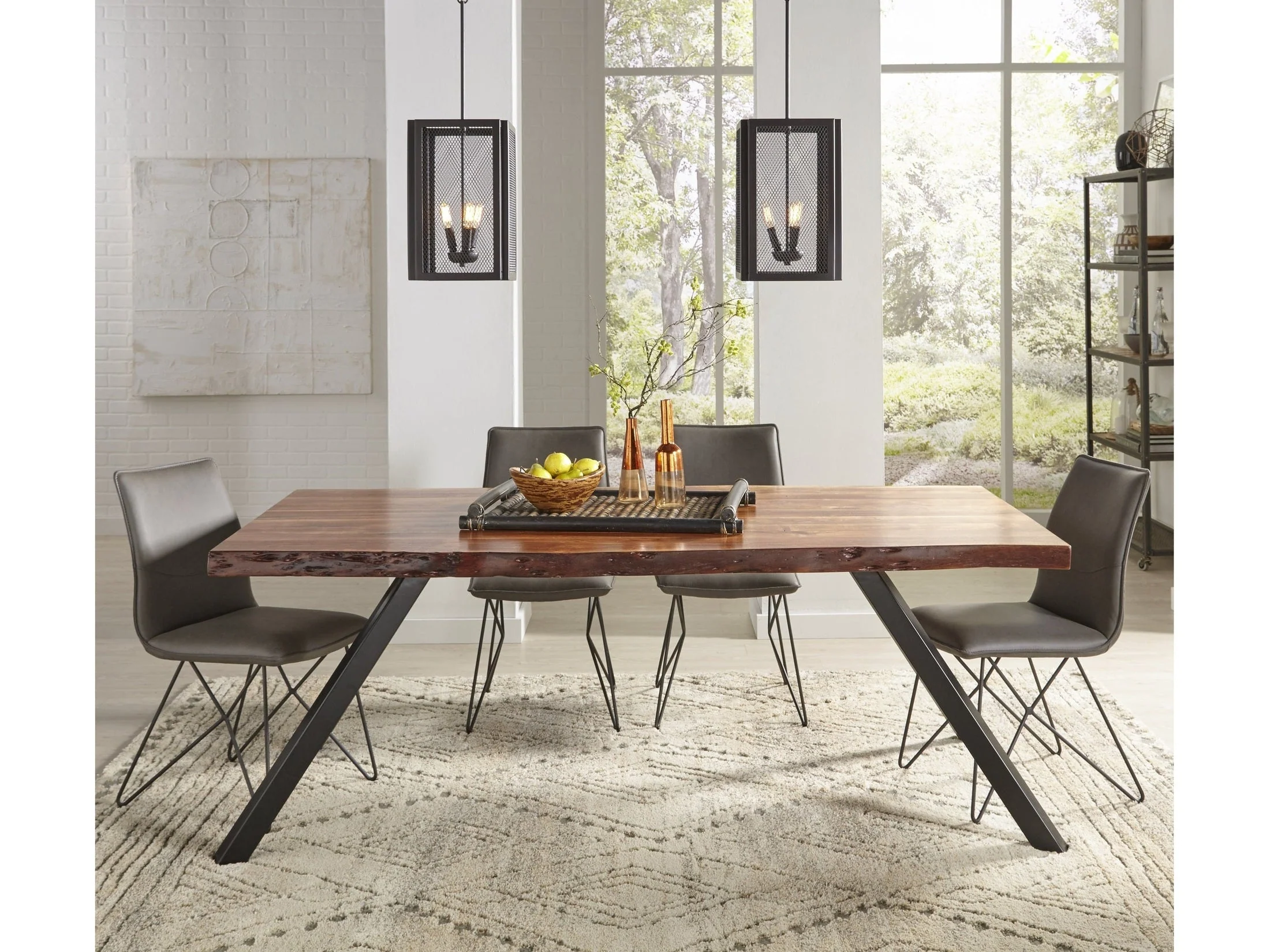 Reese Live Edge Solid Wood Metal Leg Dining Table in Natural Acacia