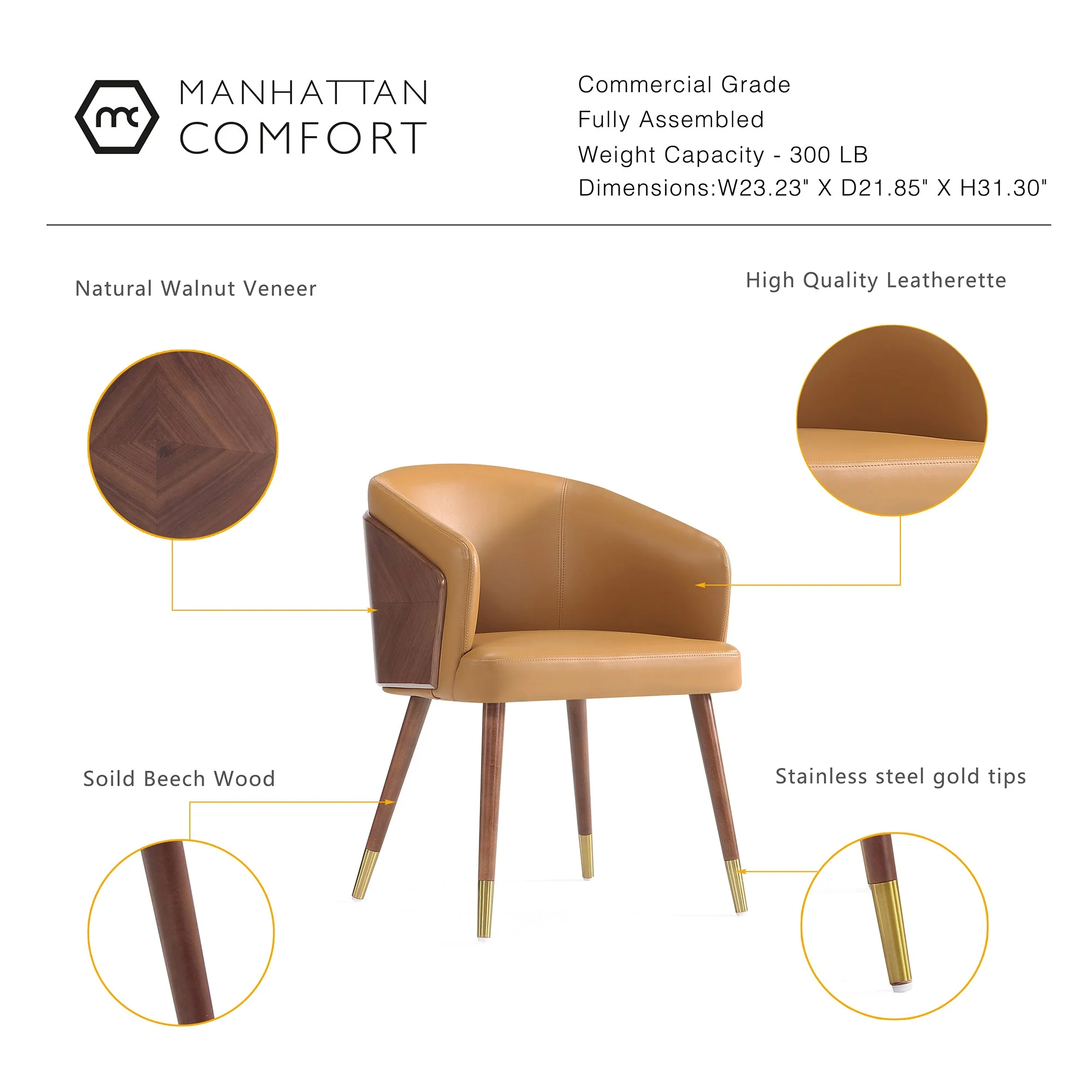 Reeva Dining Chair in Walnut and Camal - Image 4