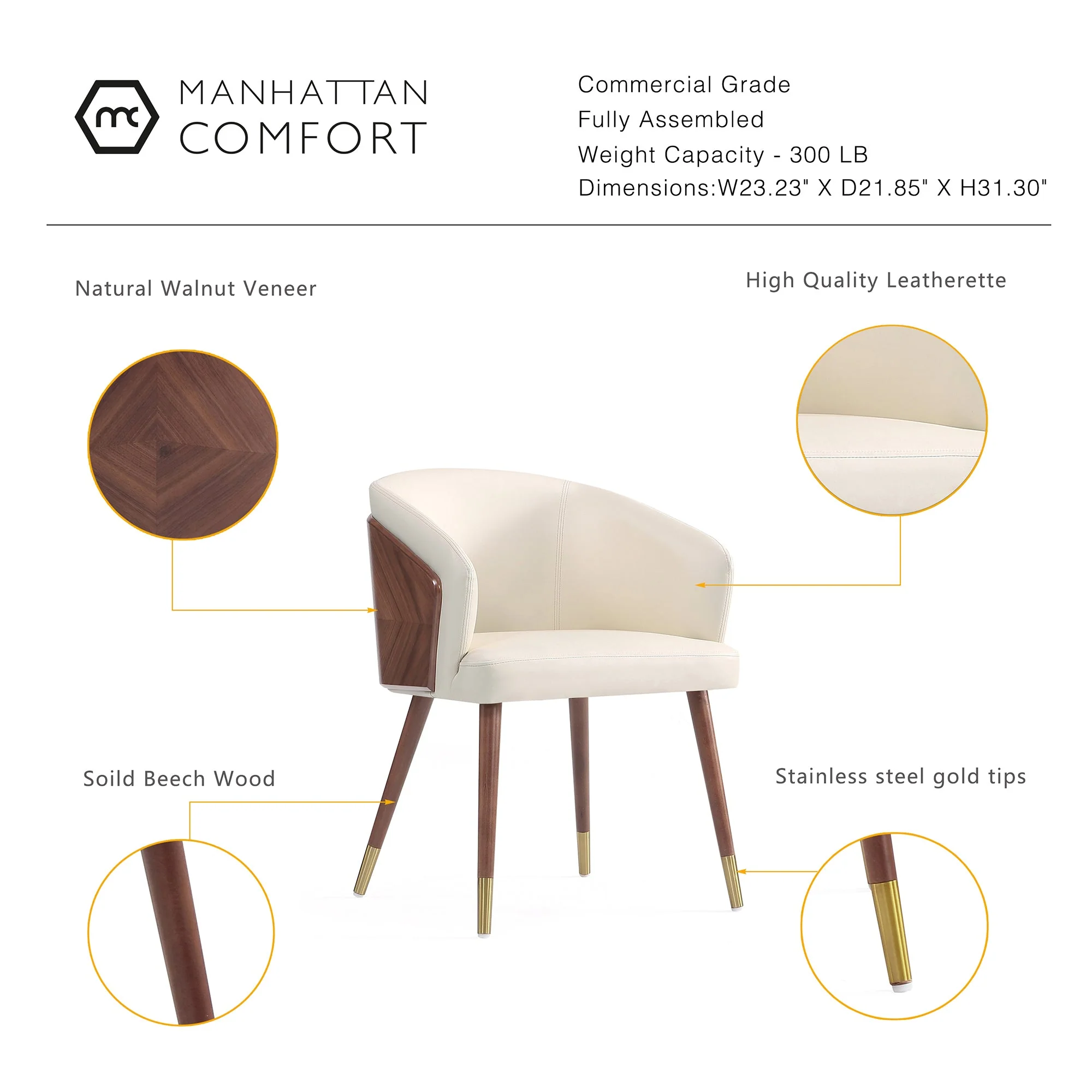 Reeva Dining Chair in Walnut and Cream (set of 2) - Image 4