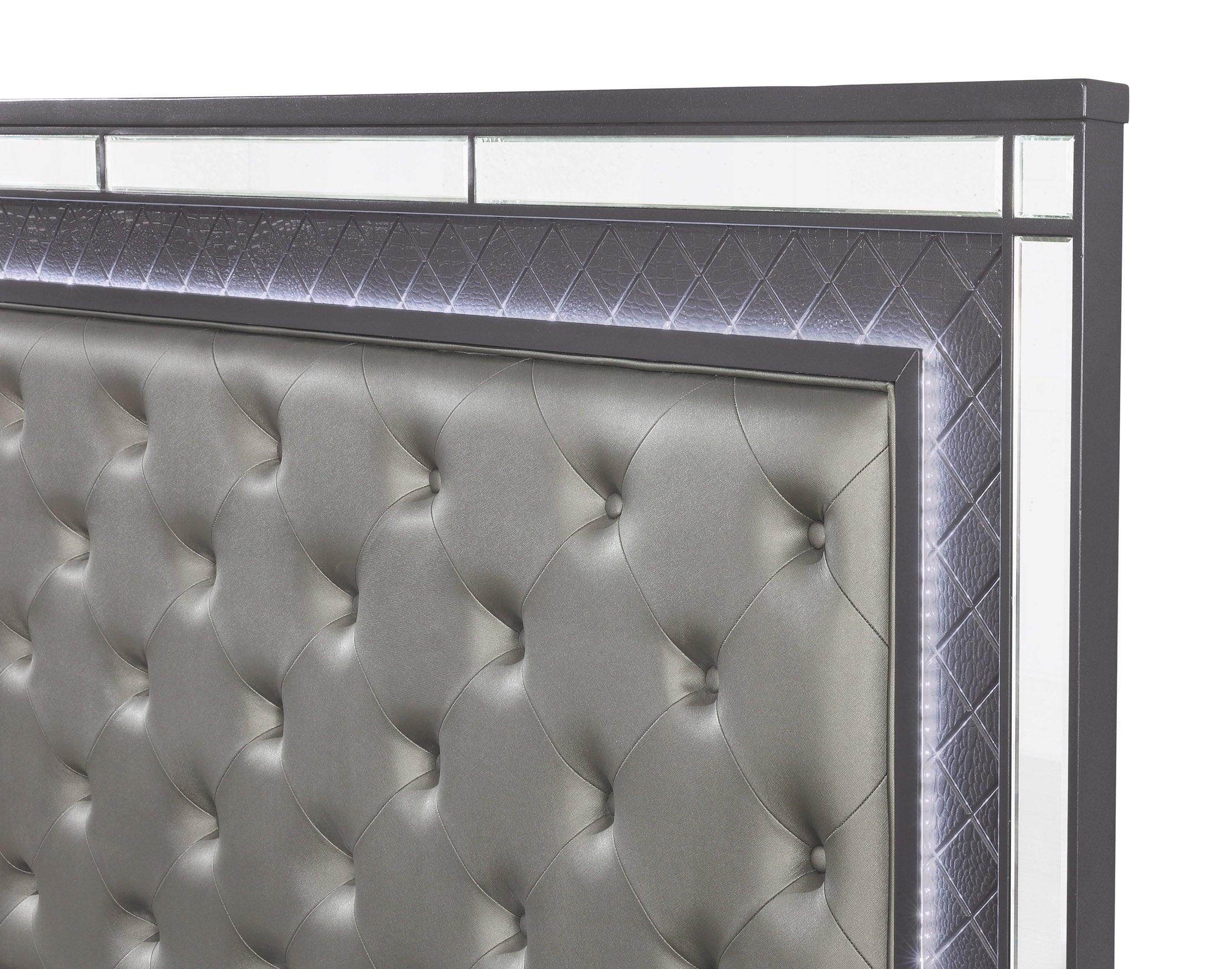 Refino Gray LED Upholstered Panel Bedroom Set - Image 4