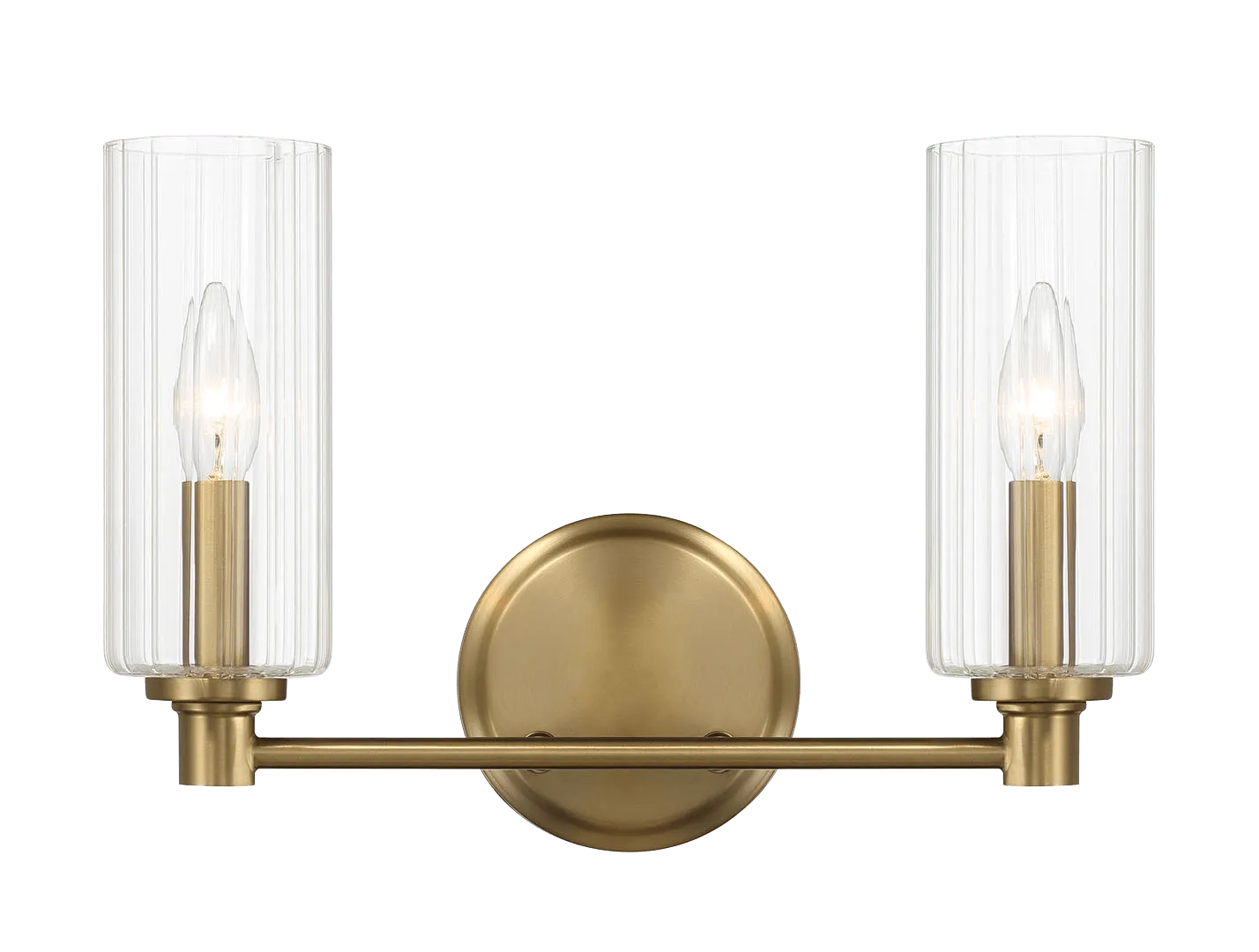 Regal Double Light Vanity With Clear Ribbed Glass - Satin Brass - Image 4